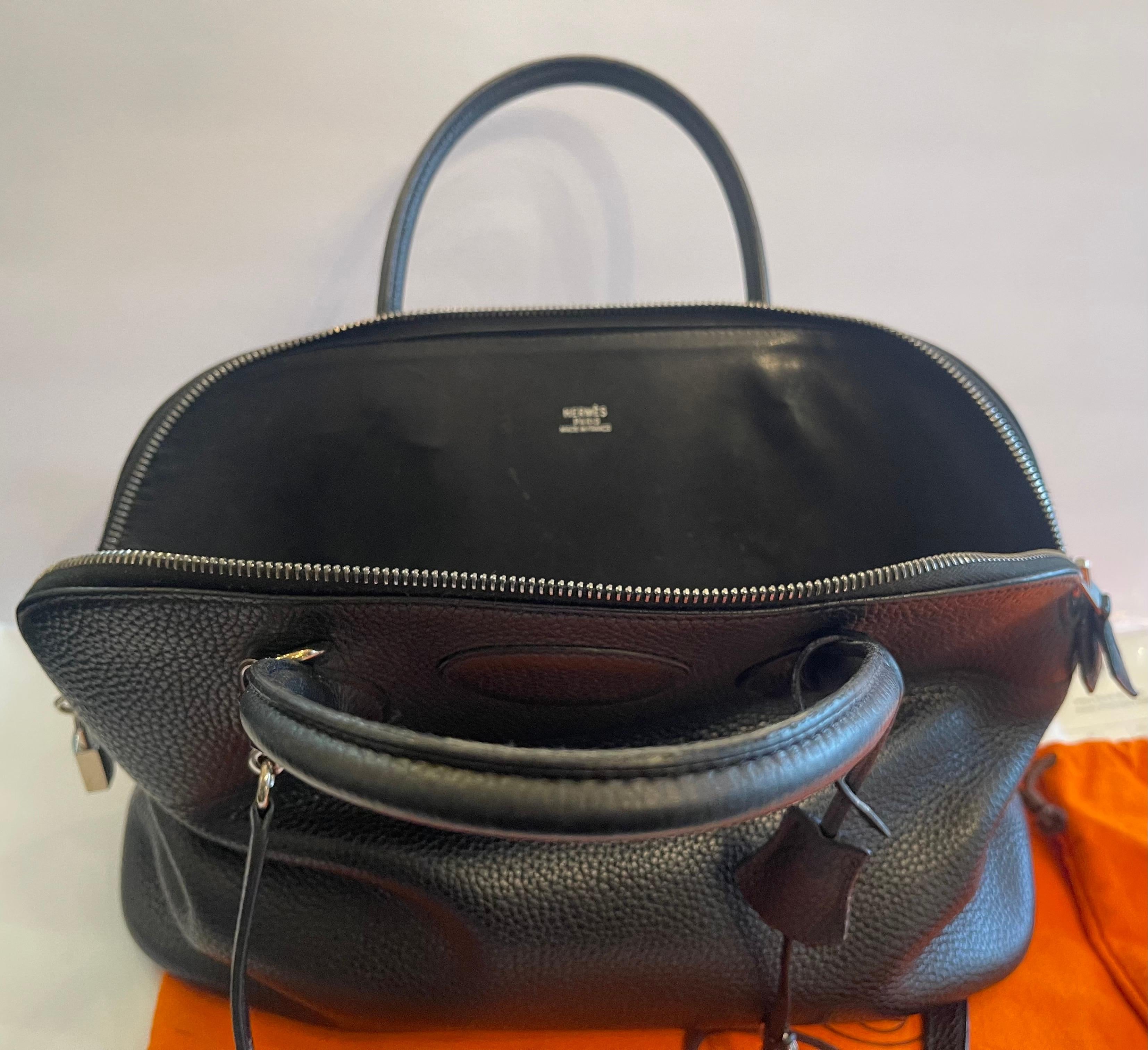 Wonderful Hermes Bolide Black Pebbled Leather Silver-Tone Hardware Bowler Bag 1