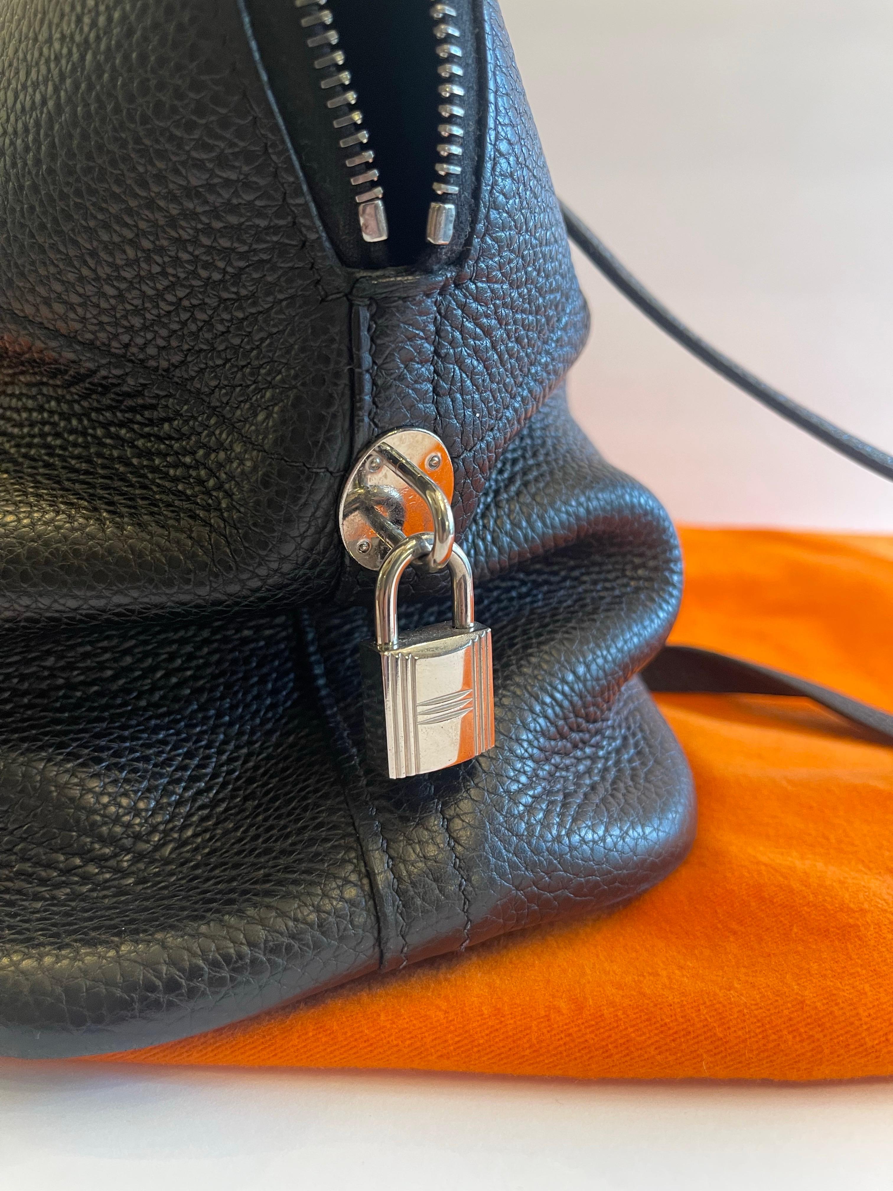 Wonderful Hermes Bolide Black Pebbled Leather Silver-Tone Hardware Bowler Bag 2