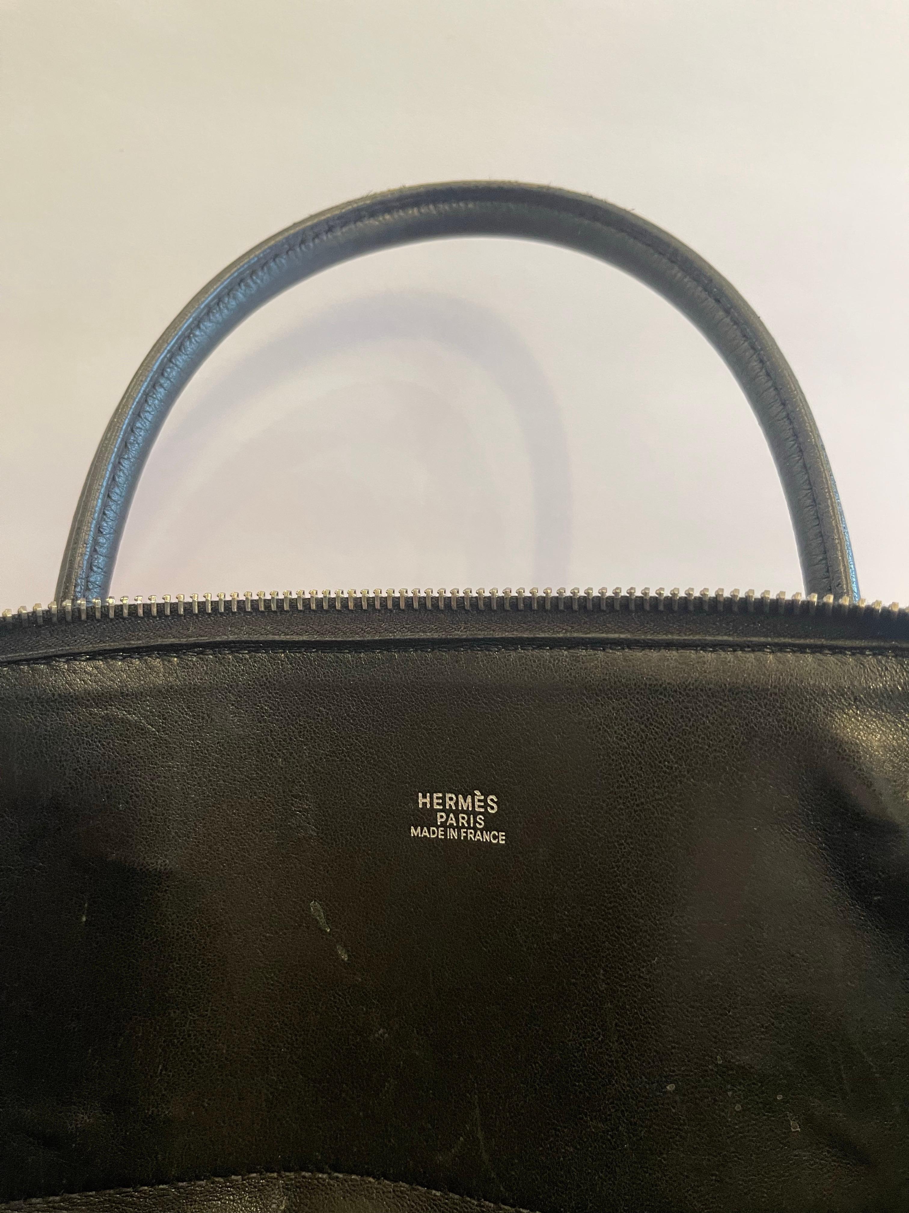 Wonderful Hermes Bolide Black Pebbled Leather Silver-Tone Hardware Bowler Bag 4