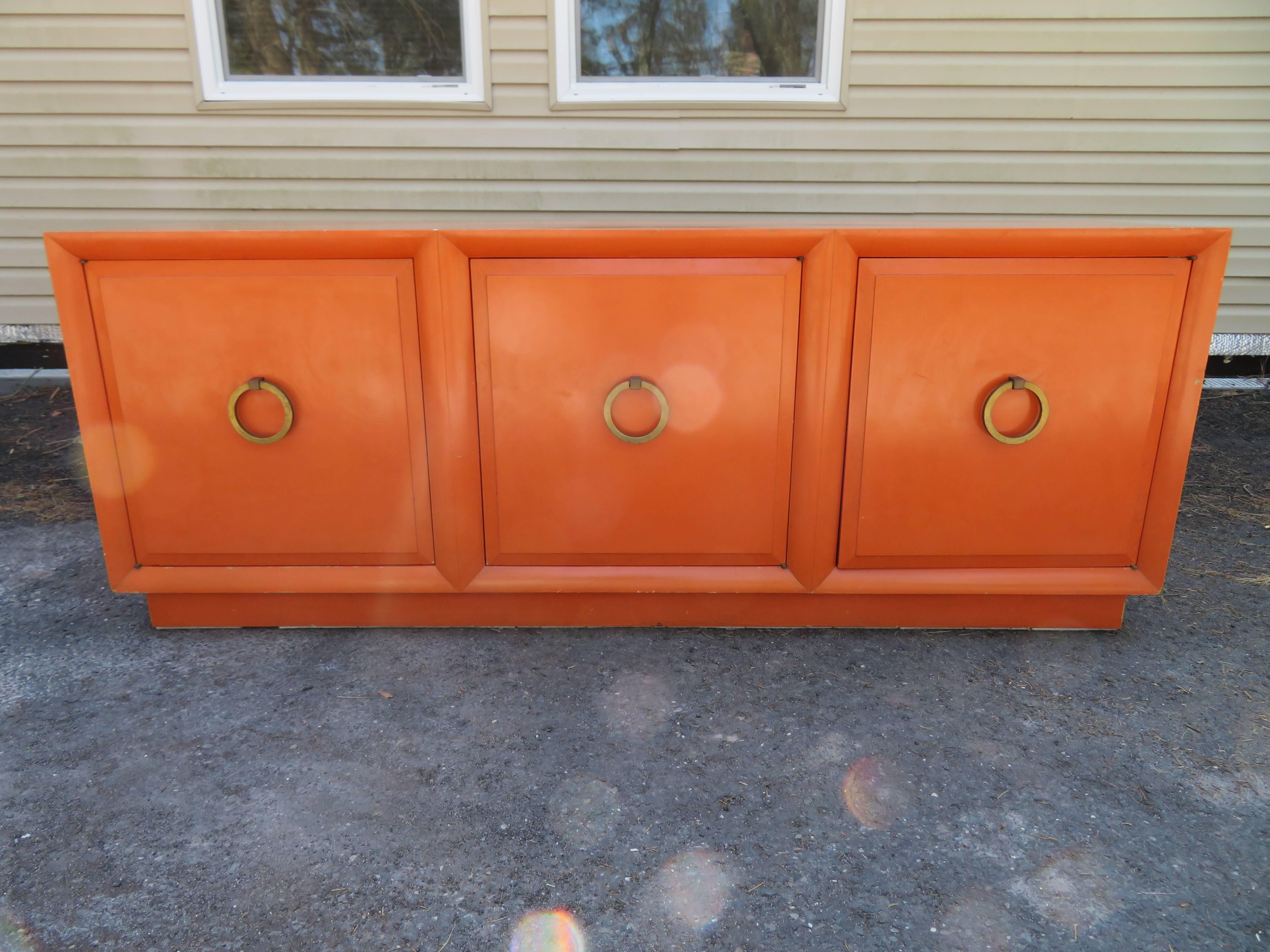 Wonderful Hermes Orange T.H. Robsjohn Gibbings Widdicomb Credenza Midcentury For Sale 8