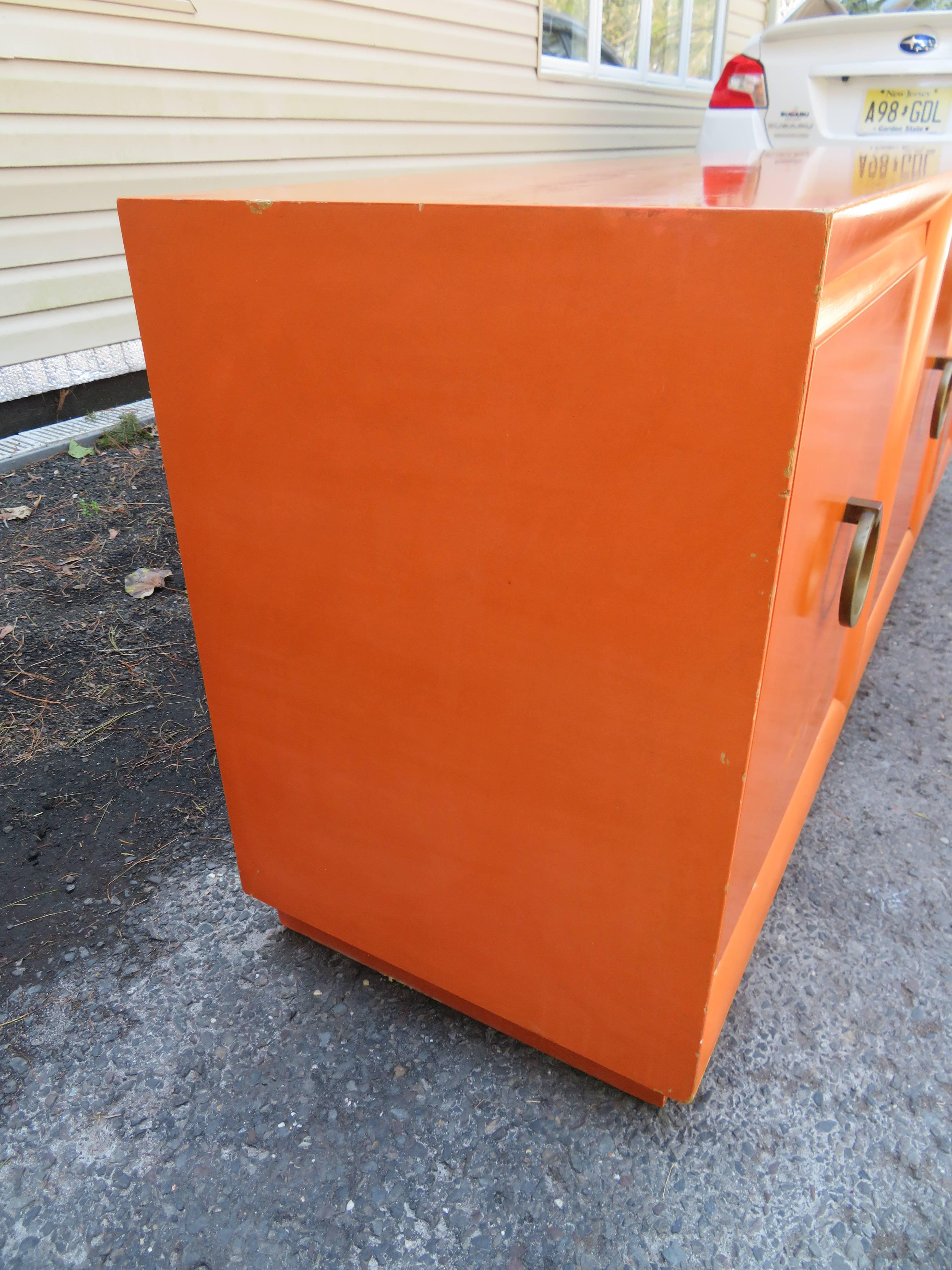 American Wonderful Hermes Orange T.H. Robsjohn Gibbings Widdicomb Credenza Midcentury For Sale