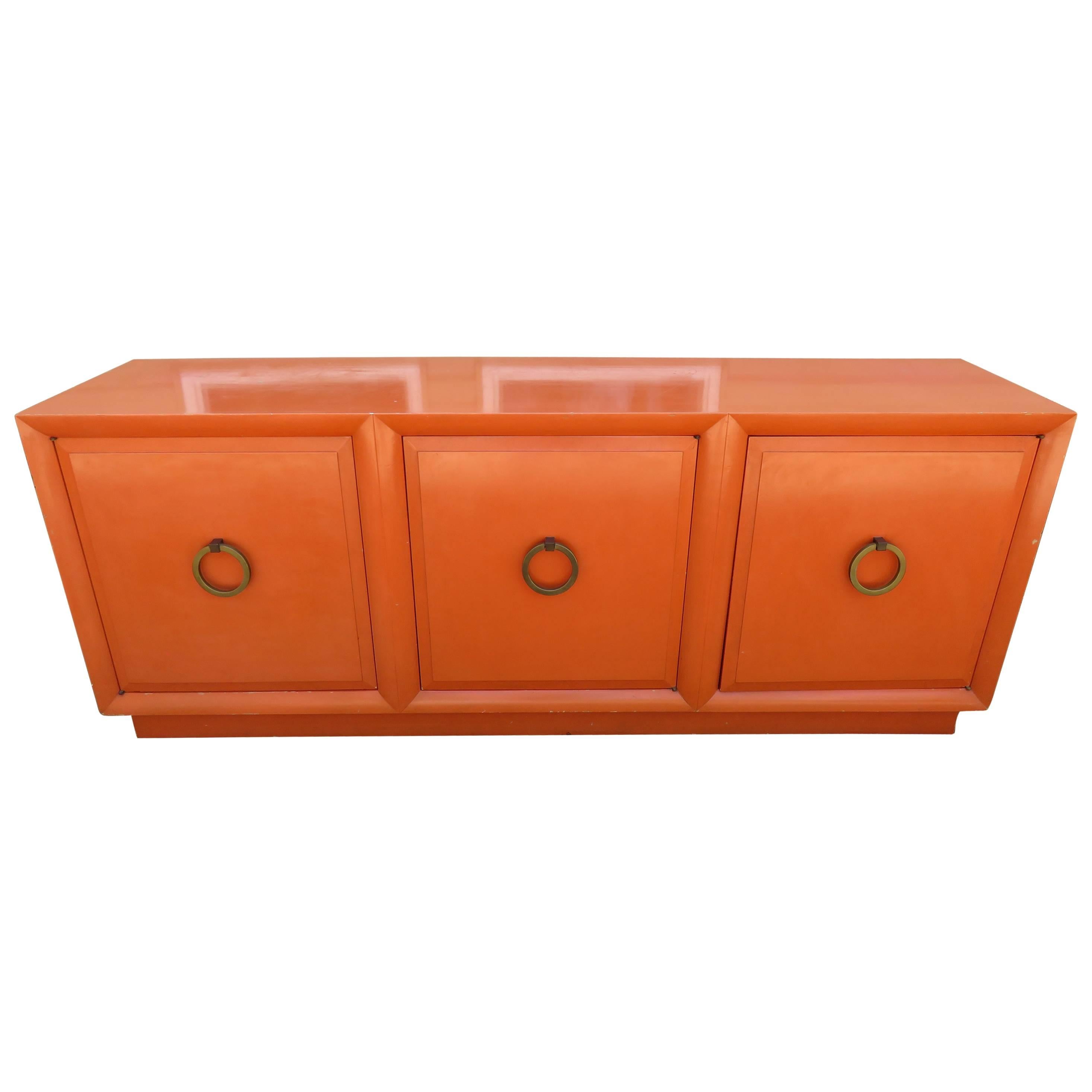 Wonderful Hermes Orange T.H. Robsjohn Gibbings Widdicomb Credenza Midcentury