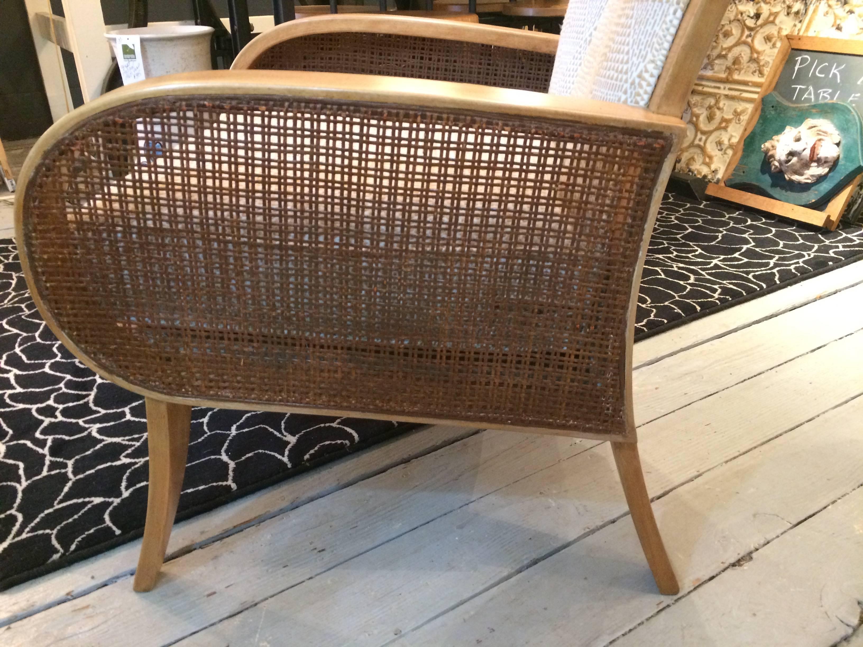 American Wonderful Heywood Wakefield Ash, Cane and Upholstered Retro Chair