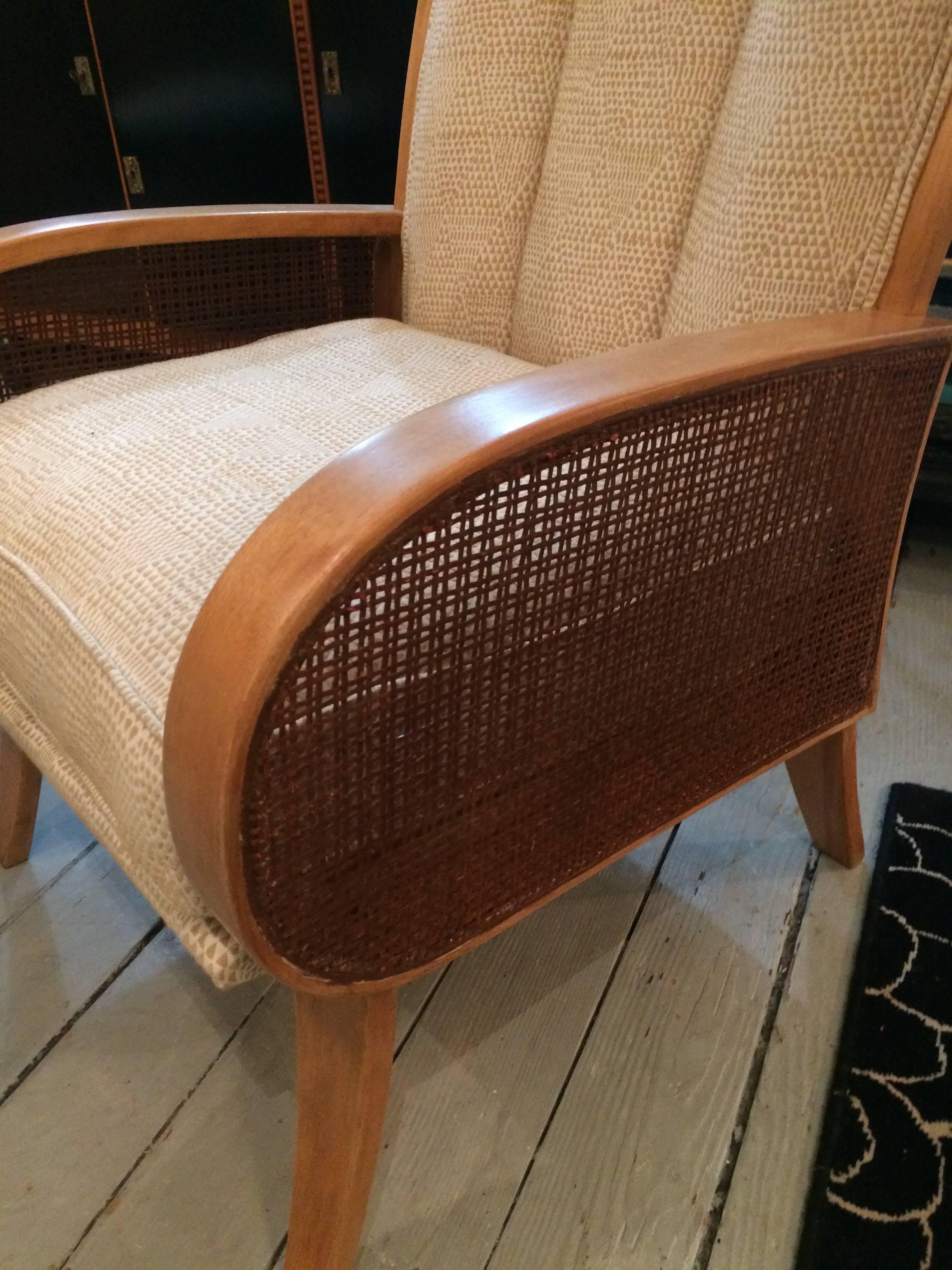 Late 20th Century Wonderful Heywood Wakefield Ash, Cane and Upholstered Retro Chair