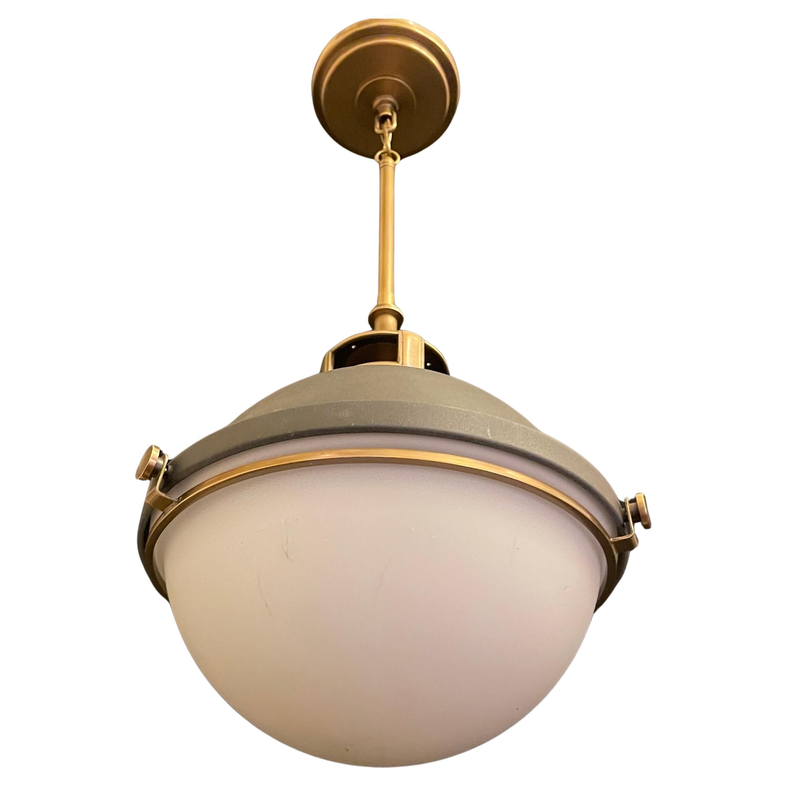 Wonderful Hinkley Lighting Fletcher Pendant Aged Zinc Brass Glass Light Fixture For Sale