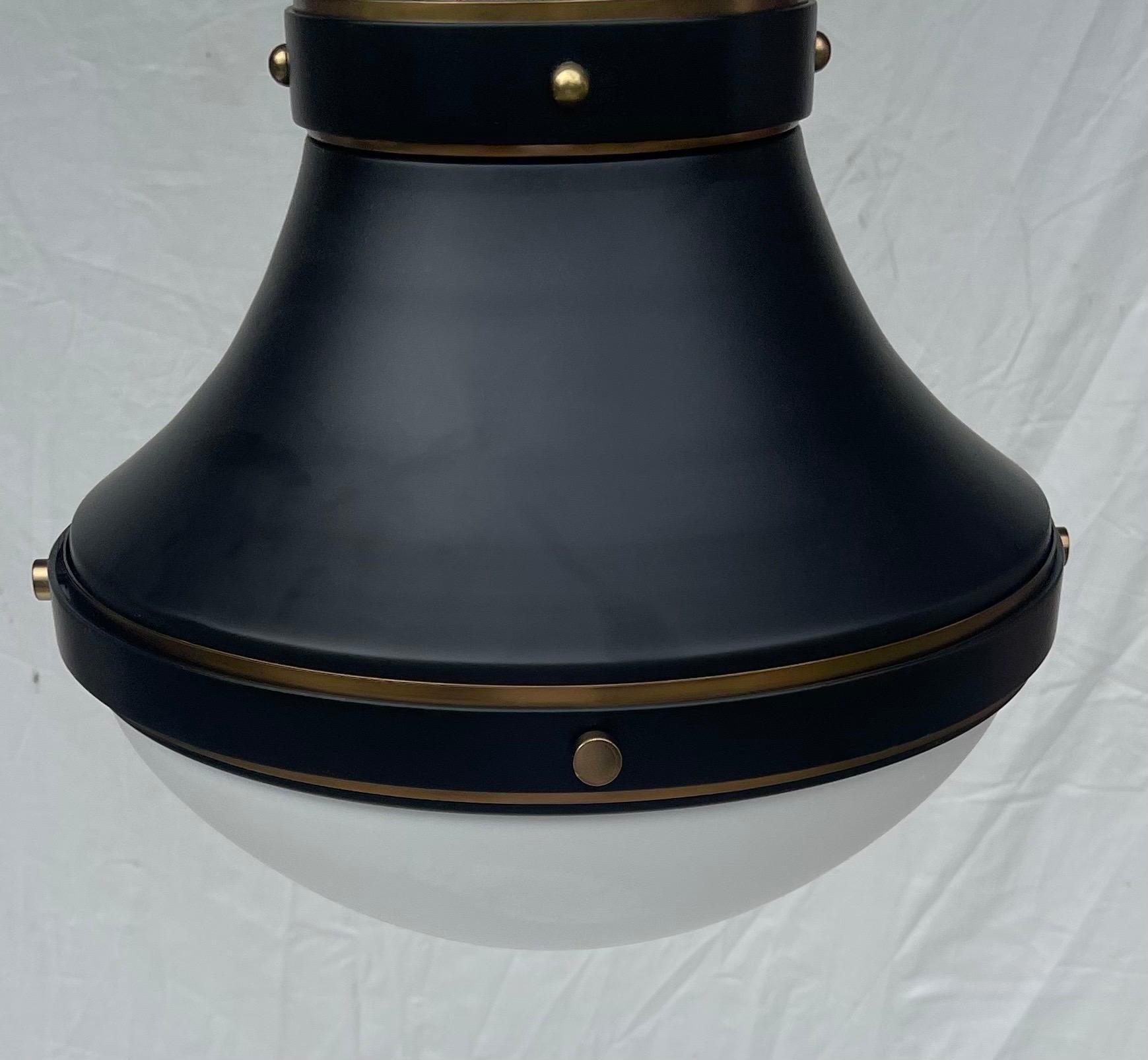 Painted Wonderful Hinkley Lighting Oliver Semi-Flush Black Glass Ceiling Light Fixture For Sale