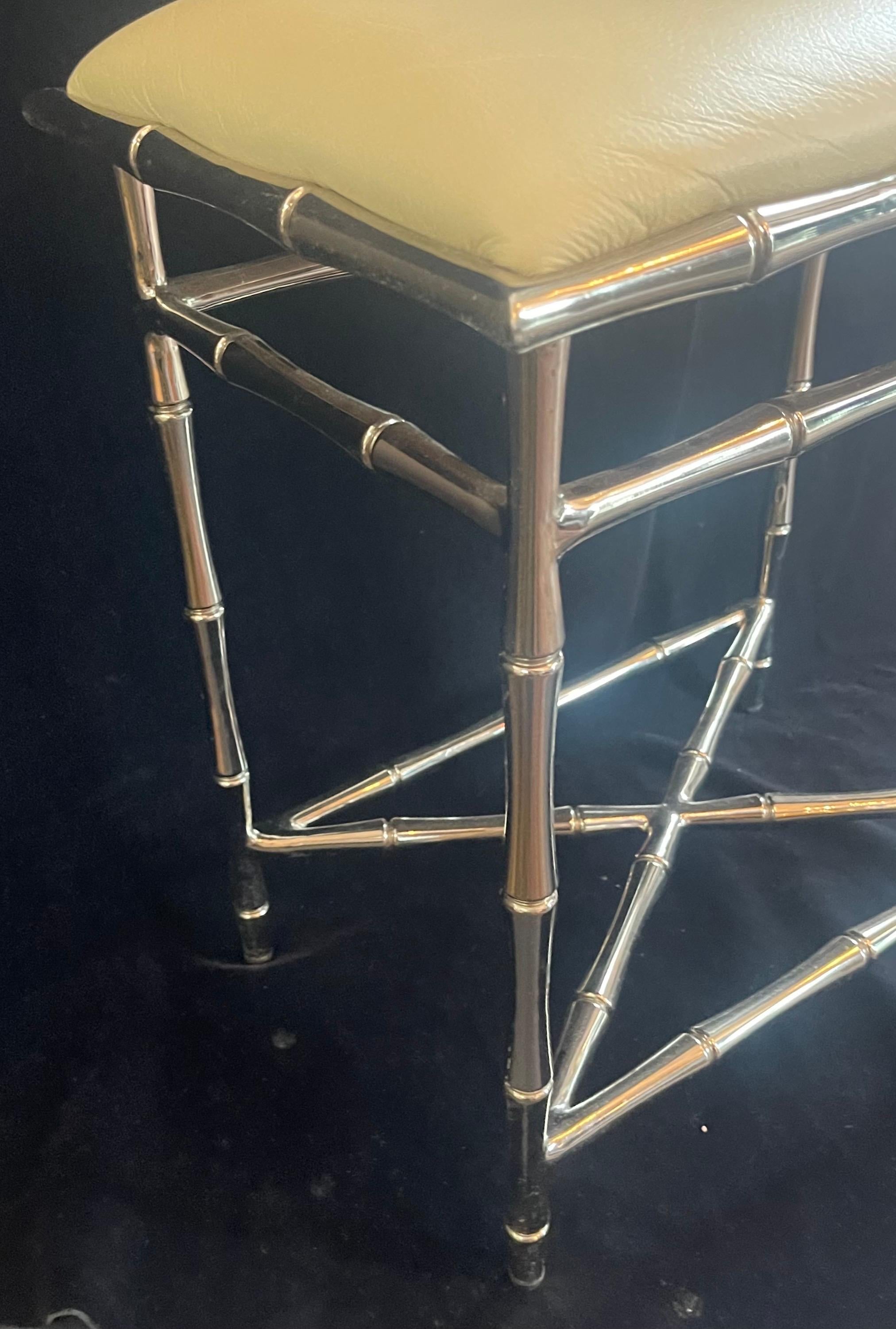 Wonderful Hollywood Bagues Jansen Modern Faux Bamboo Polished Nickel Bench Stool In Good Condition In Roslyn, NY