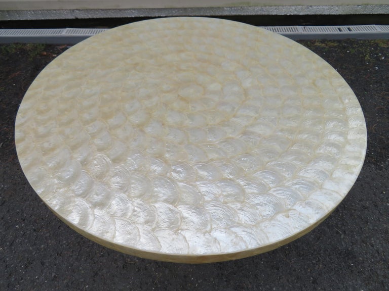 Wonderful Hollywood Regency Capiz Shell Center Table For Sale at 1stDibs