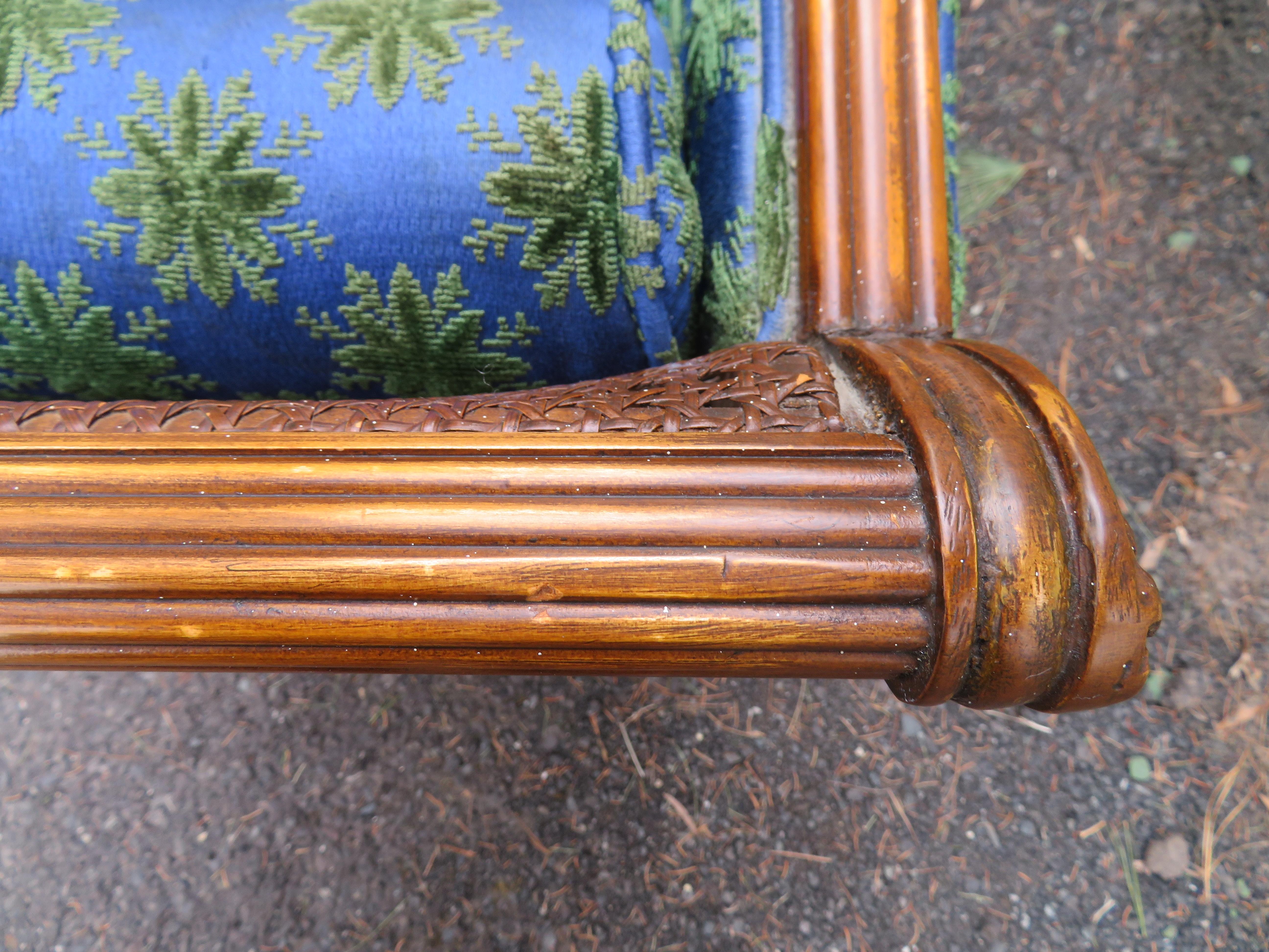 Wonderful Hollywood Regency Neoclassical Style Cane Arm Upholstered Bench 3