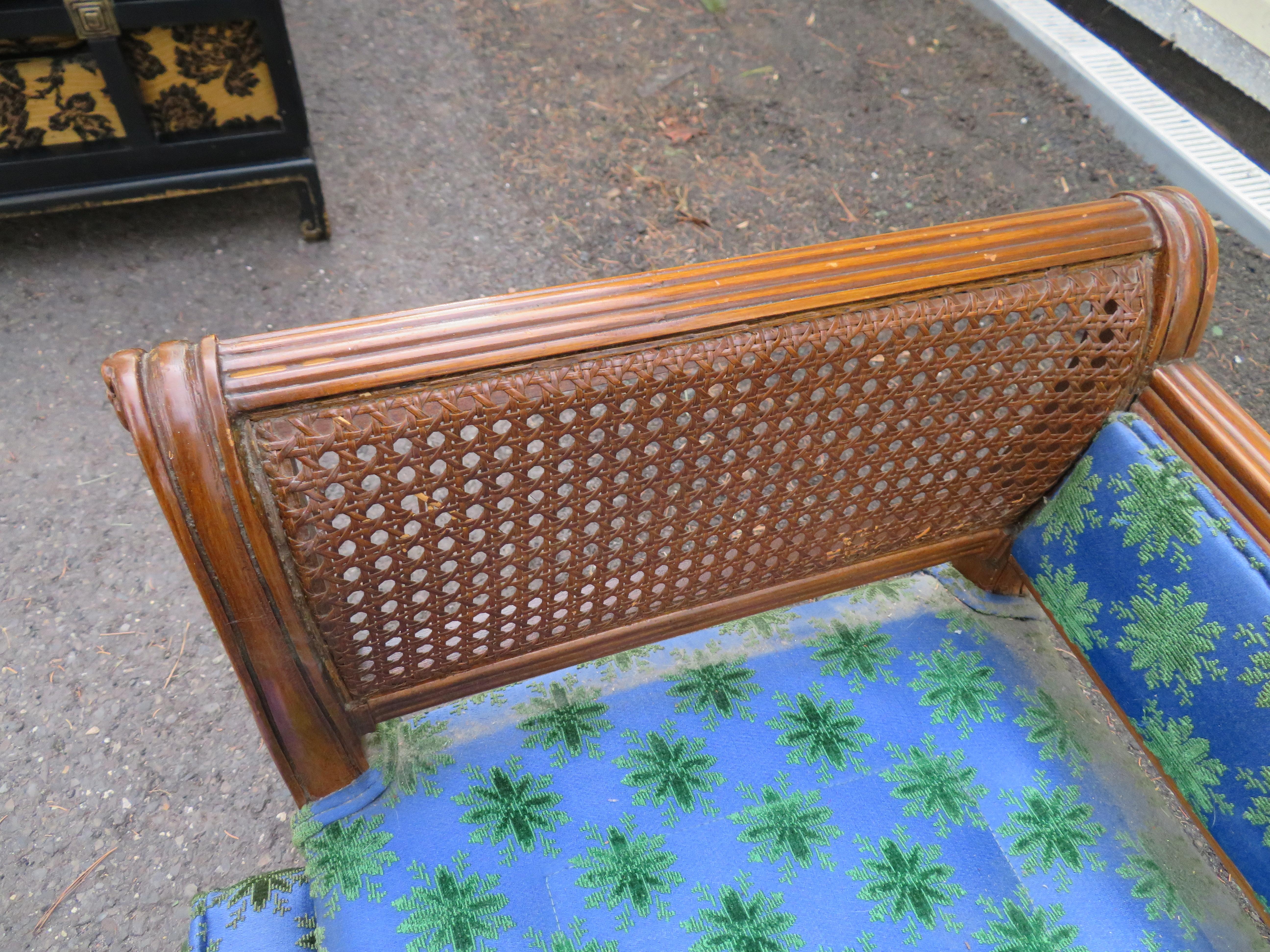 Wonderful Hollywood Regency Neoclassical Style Cane Arm Upholstered Bench 7