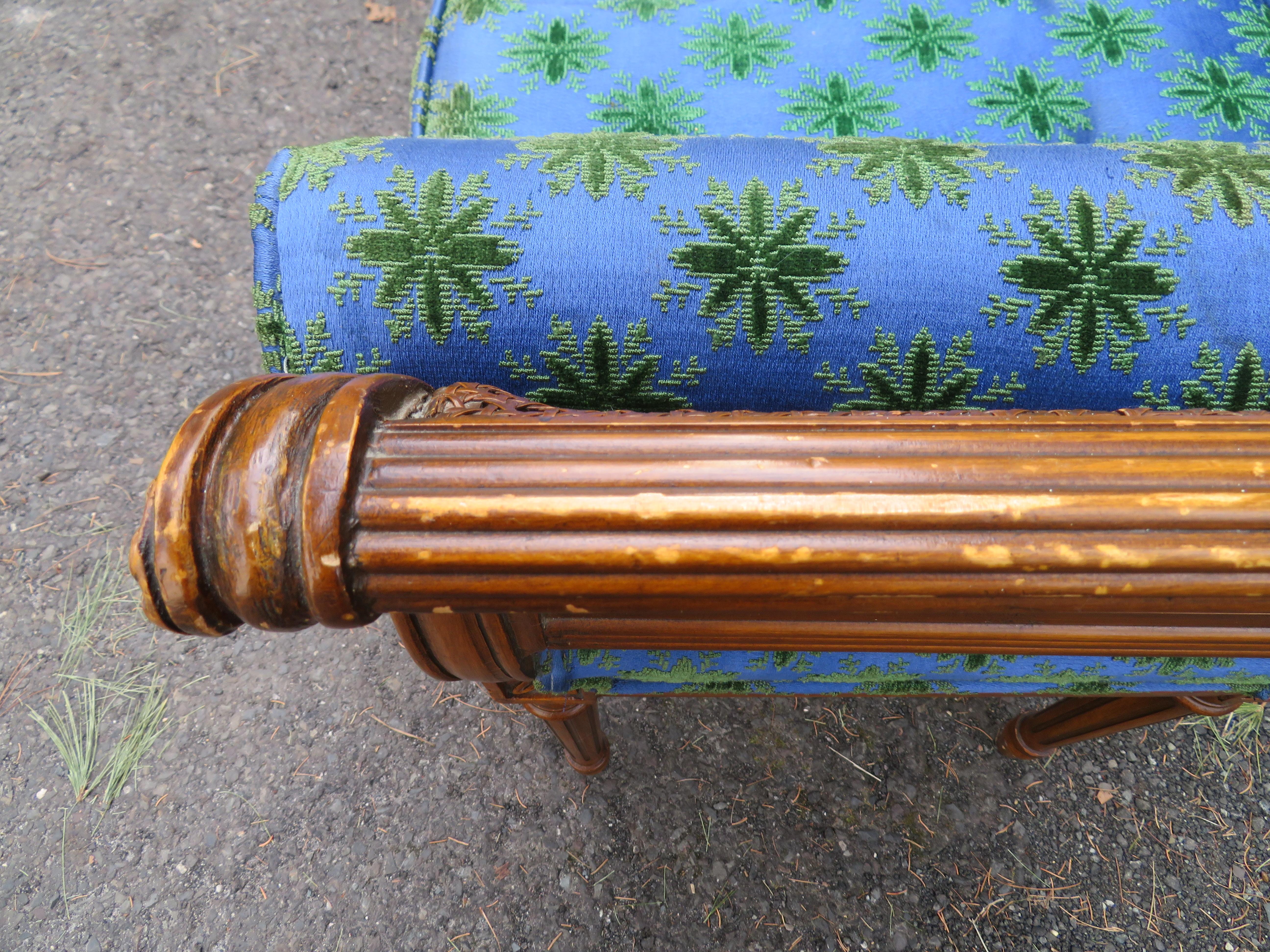 Wonderful Hollywood Regency Neoclassical Style Cane Arm Upholstered Bench 2