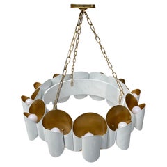 Wonderful Hudson Valley Lighting Gold Leaf White Banks Drum 12 Light Chandelier