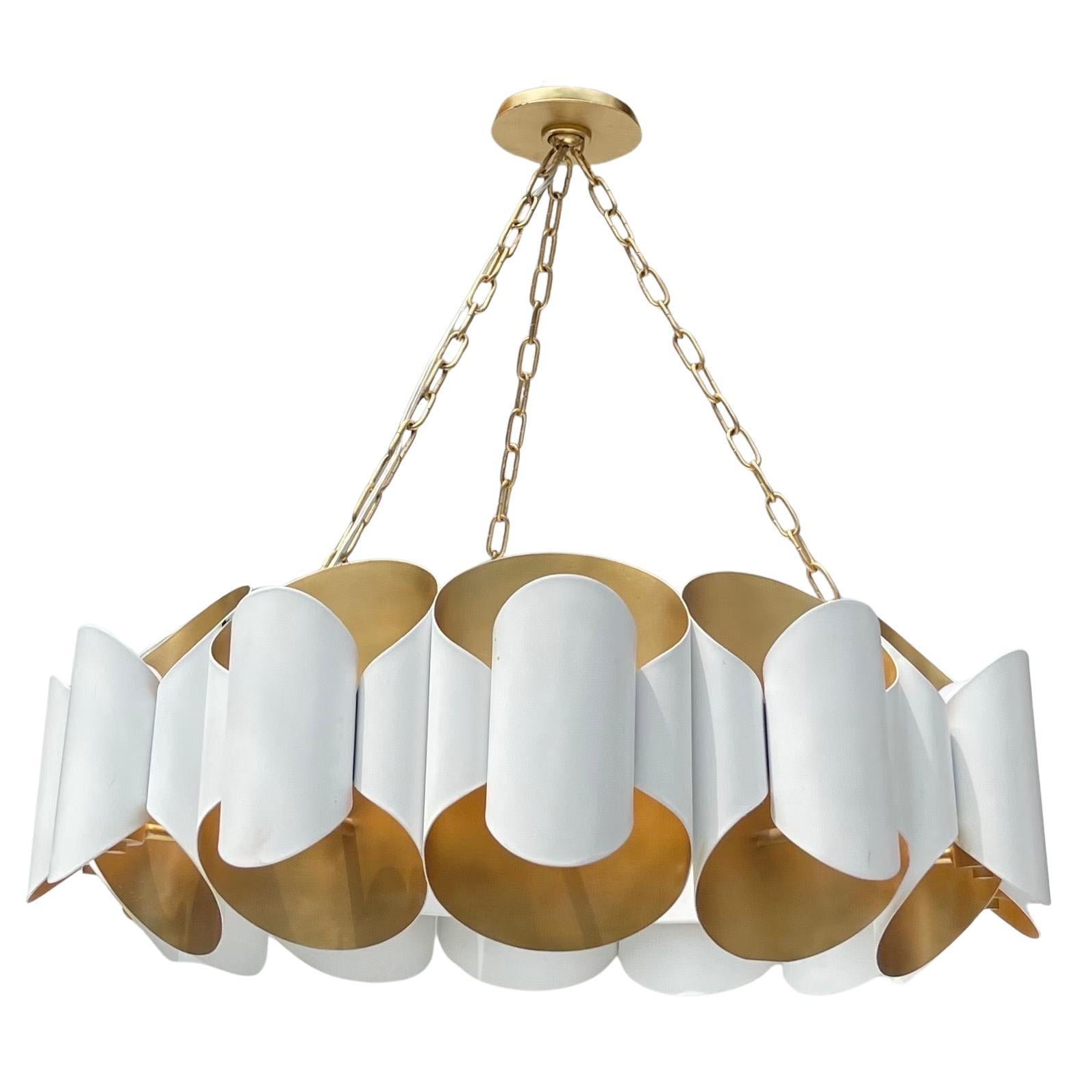 Wonderful Hudson Valley Lighting Gold Leaf White Banks Drum 12 Light Chandelier