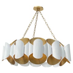 Vintage Wonderful Hudson Valley Lighting Gold Leaf White Banks Drum 12 Light Chandelier