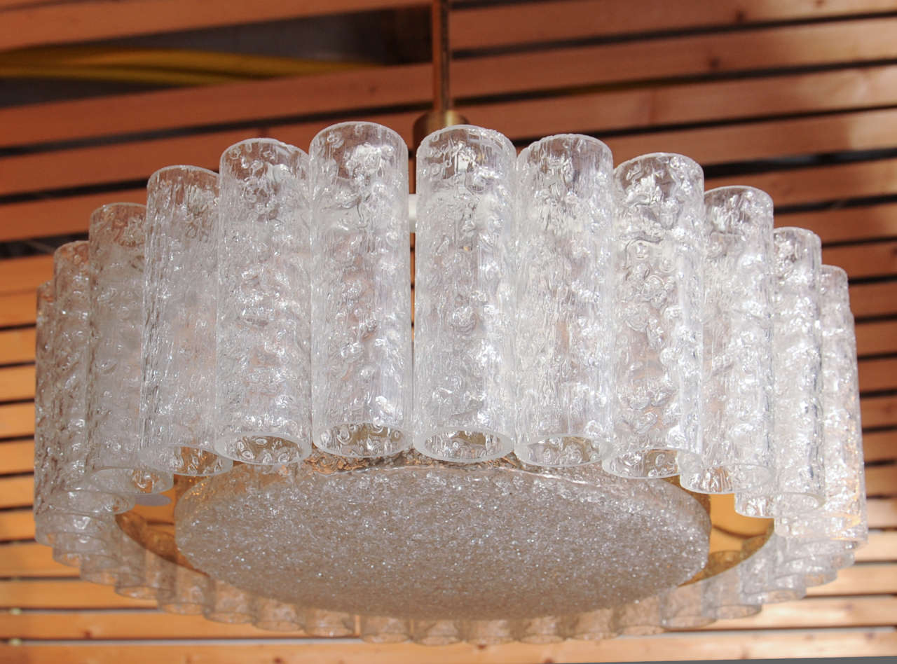Mid-Century Modern Wonderful Ice Glass Chandelier in Brass by Doria For Sale