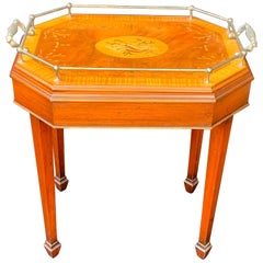 Wonderful Inlaid Musical Marquetry Silver Plated Removable Gallery Tray Table