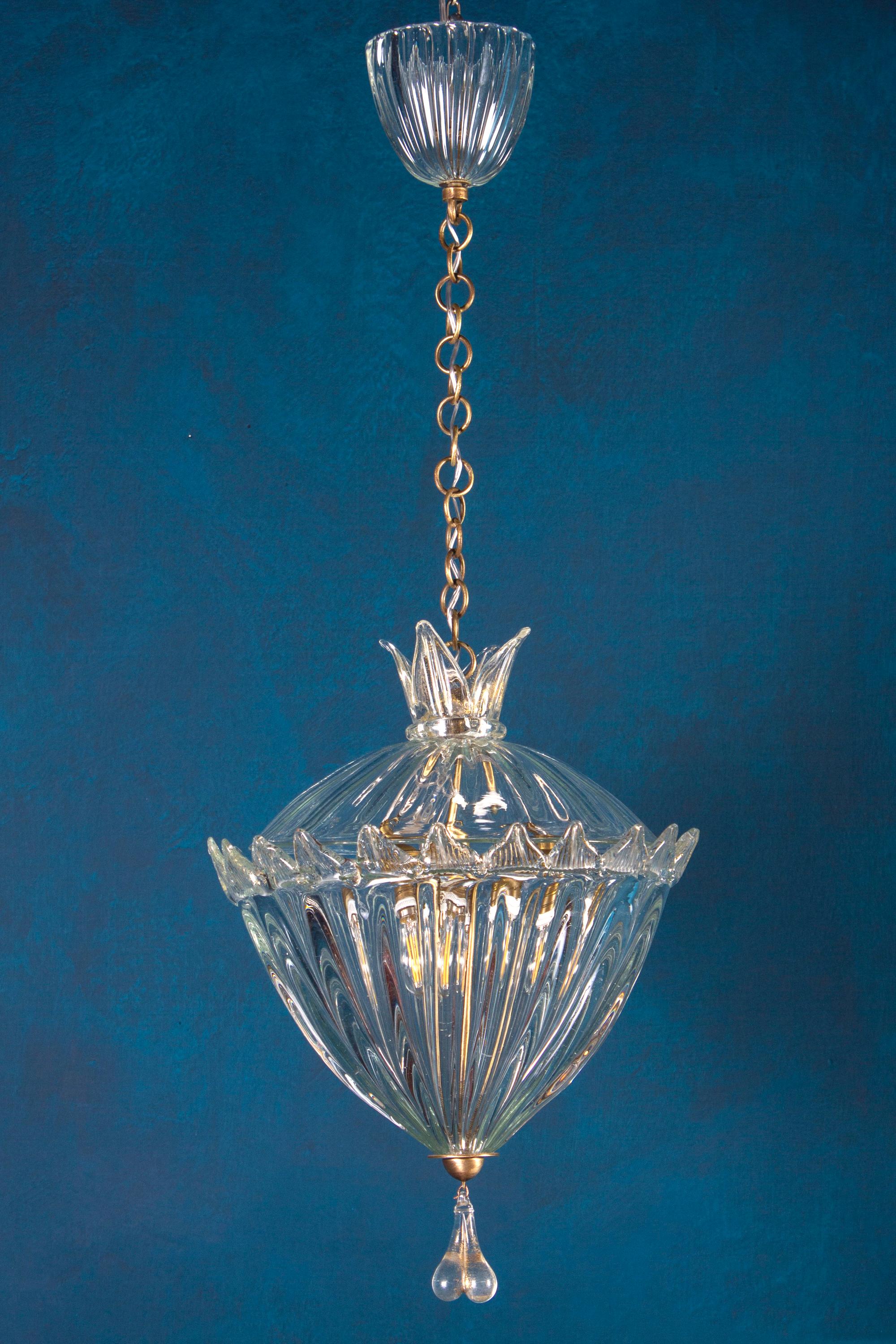 Blown Glass Wonderful Italian Art Deco Lantern by Barovier&Toso, 1940