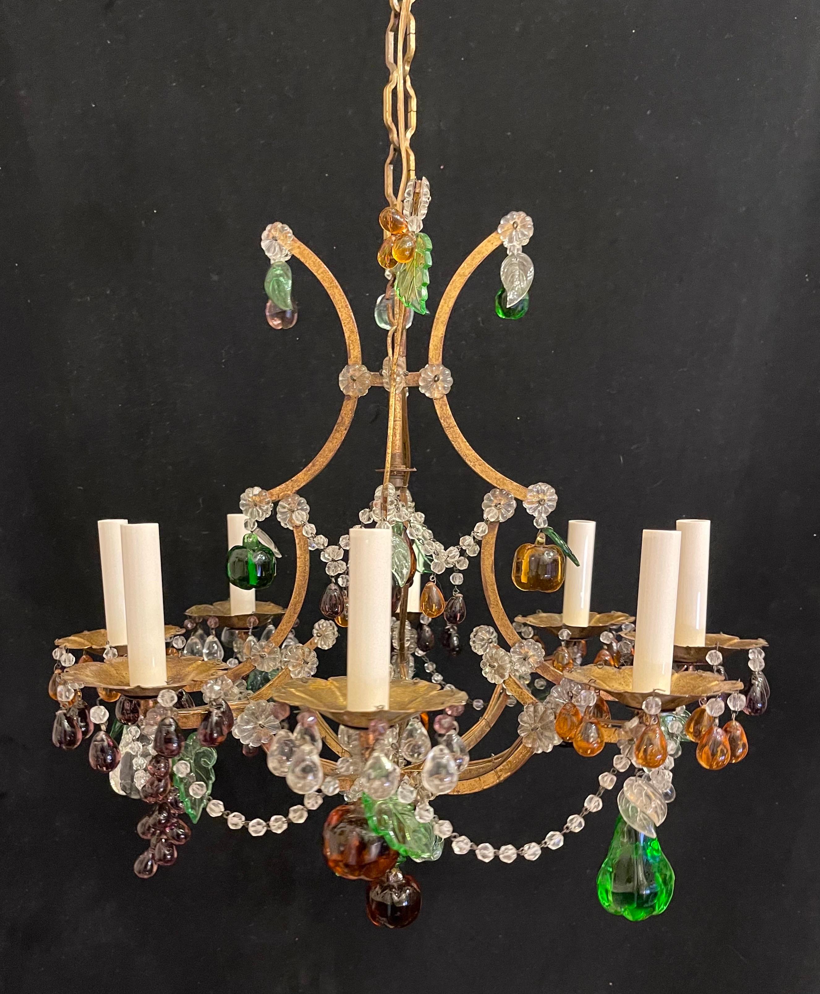 Belle Époque Wonderful Italian Beaded Swag Murano Art Glass Fruit Leaf Venetian Chandelier  For Sale