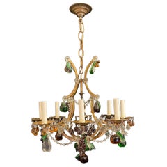 Meraviglioso lampadario italiano con perline in vetro artistico di Murano con foglie di frutta, di origine veneziana