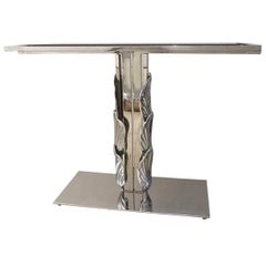 Meraviglioso Tavolo Consolle in vetro nero cromo nichel lucido italiano contemporaneo