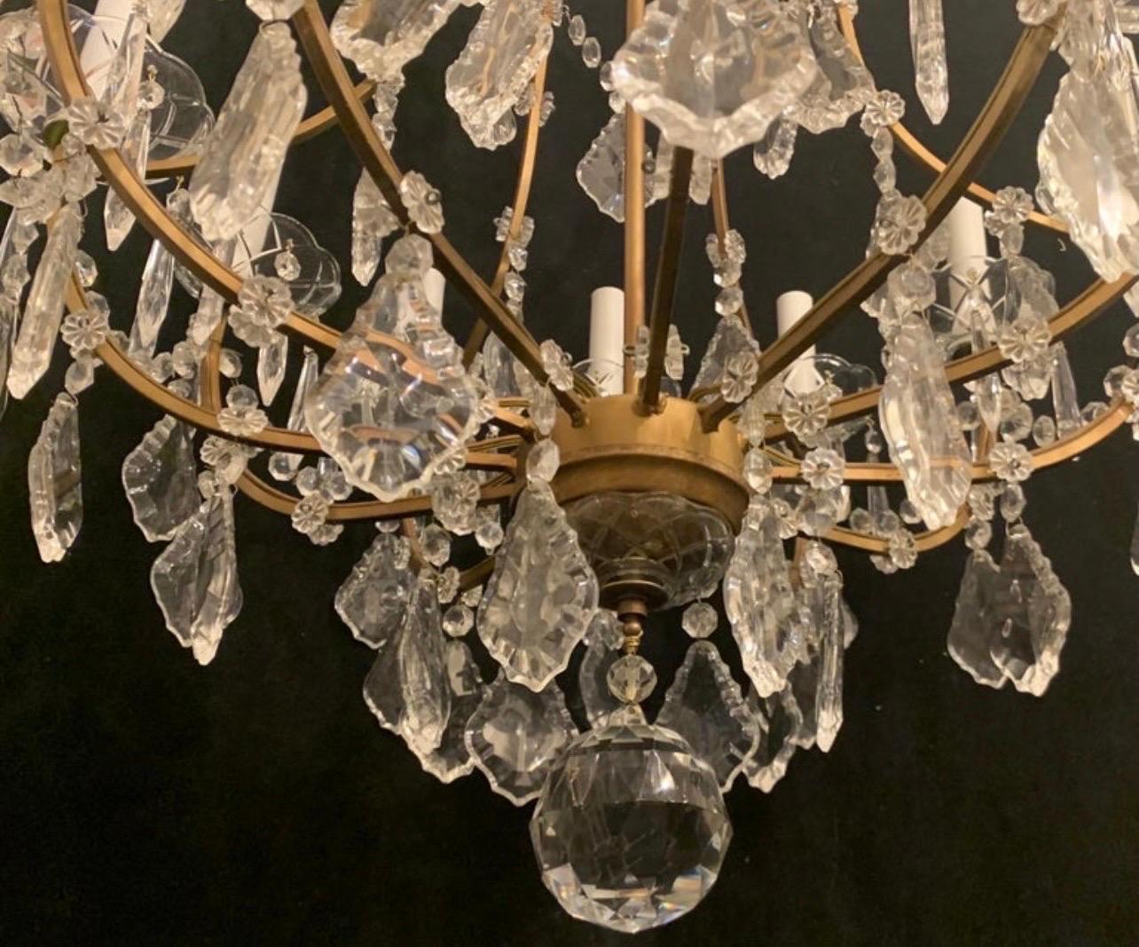 Doré Merveilleux lustre italien en cristal doré à 12 lumières en forme de cage d'oiseau en vente