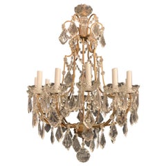 Wonderful Italian Crystal Gold Gilt 12-Light Bird Cage Fixture Light Chandelier
