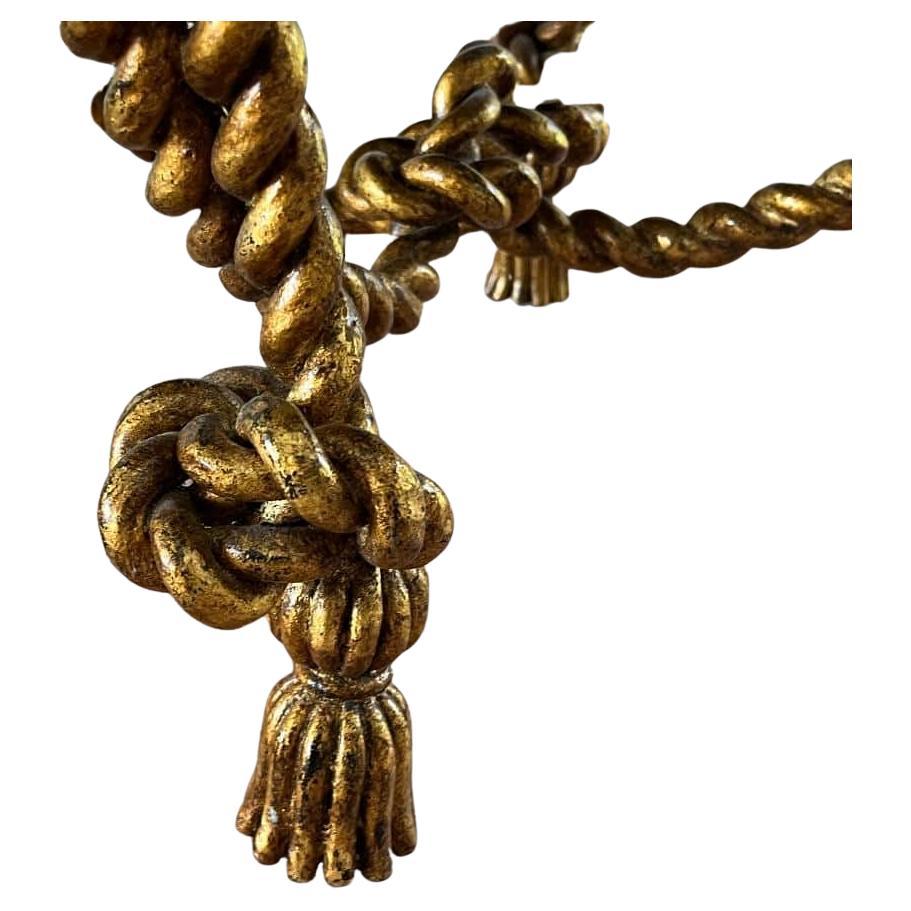 Wunderschöne italienische Gold vergoldete Eisen Seil Quaste geknotete runde Hocker-Ottoman-Bank (Italienisch) im Angebot