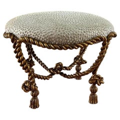 Wonderful Italian Gold Gilt Iron Rope Tassel Knotted Round Stool Ottoman Bench