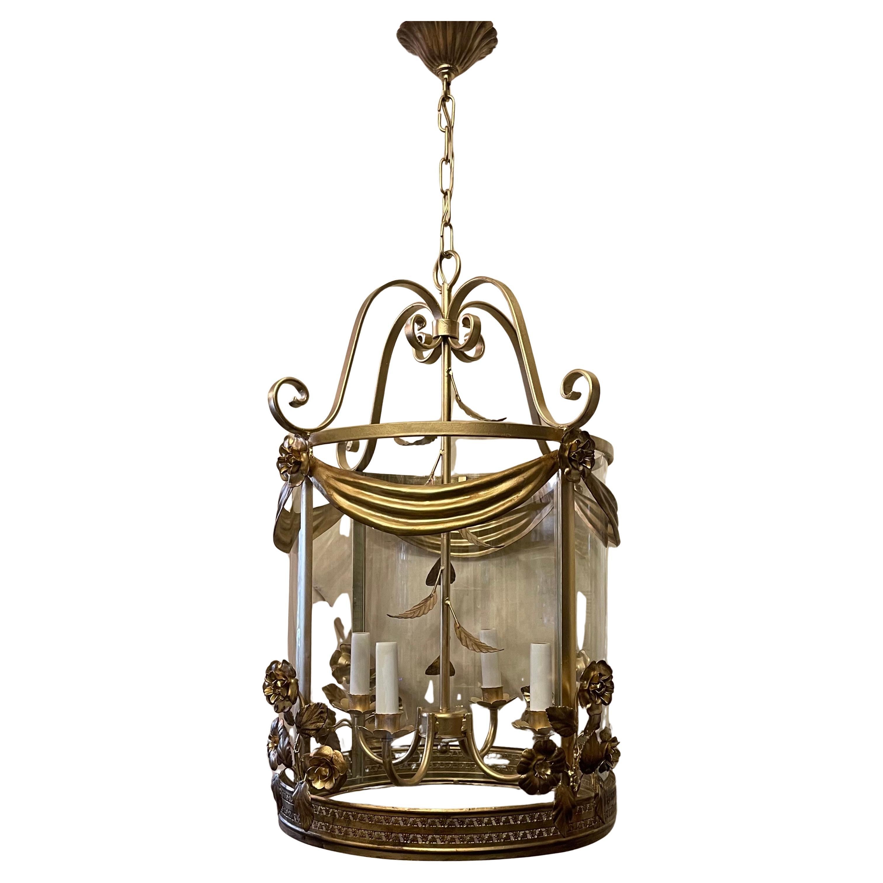 Maravilloso farol italiano grande de oro dorado Tole Swag Ramo de flores Light Fixture Belle Époque en venta
