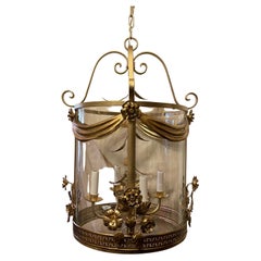 Vintage Wonderful Italian Large Gold Gilt Tole Swag Flower Bouquet Lantern Light Fixture