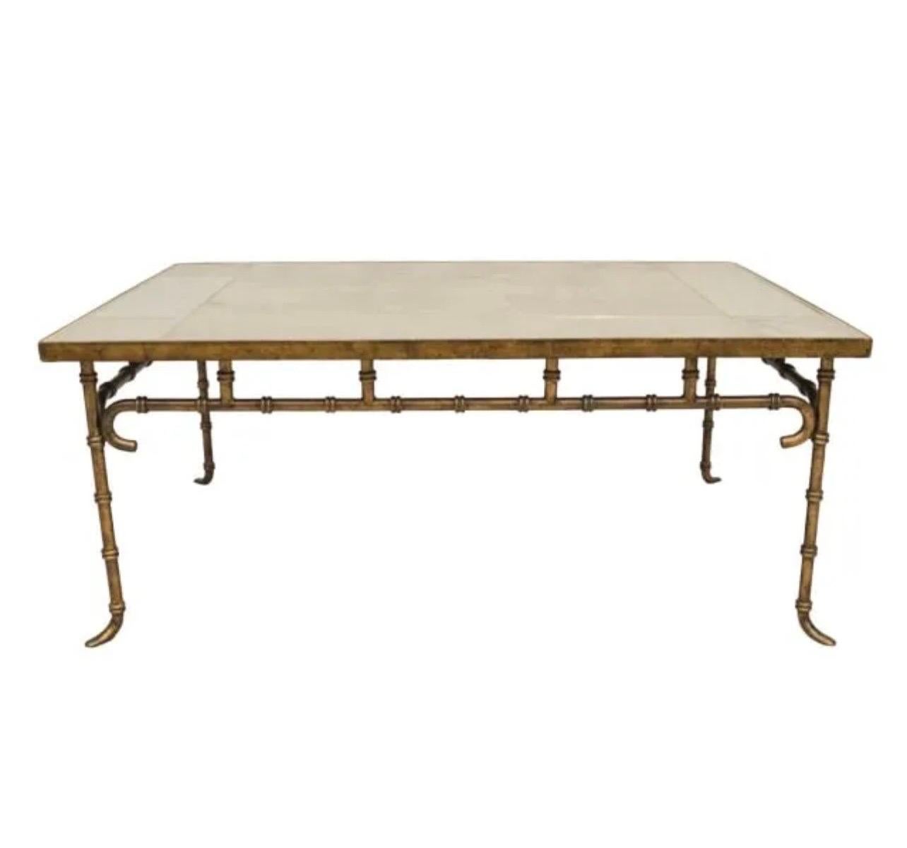 A Wonderful Italian Mid Century Modern Gold Gilt Faux Bamboo With A Panel Antique Mirror Top Coffee / Cocktail Table