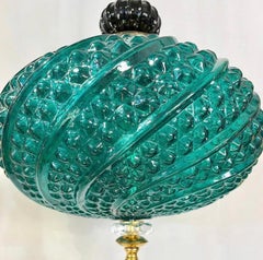 Wonderful Italian Murano Emerald Green Art Glass Brass Light Fixture Chandelier