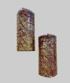 Wonderful Italian Pair PolyChrome Pattern Murano Art Glass Brass Mazzega Sconces