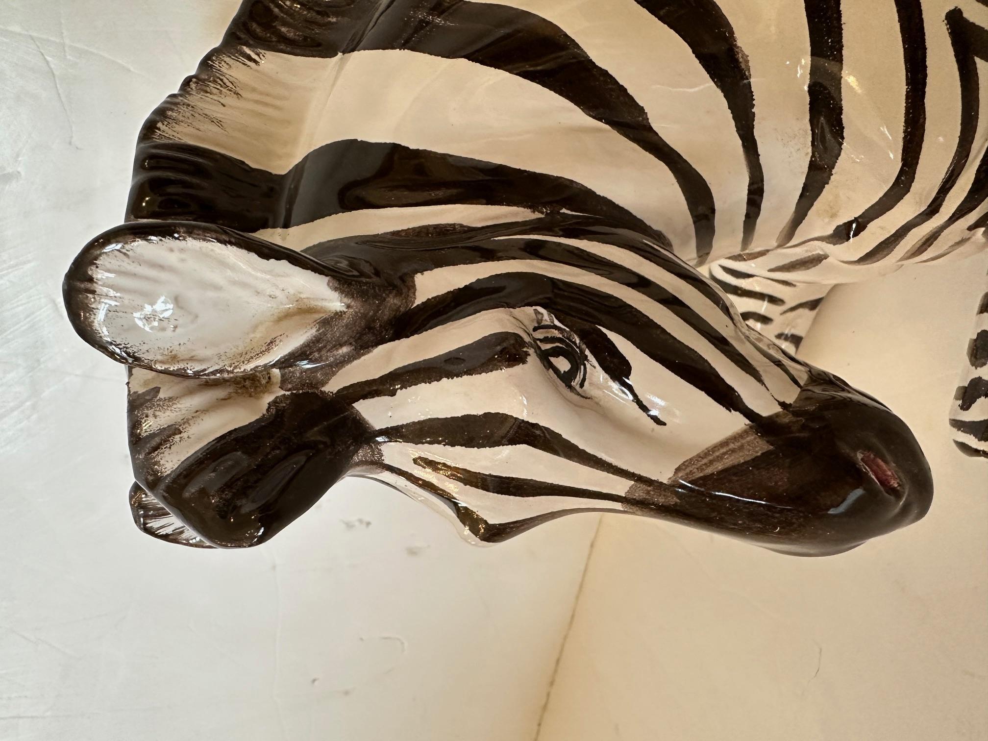 Late 20th Century Wonderful Italian Vintage Glazed Ceramic Zebra Sculpture