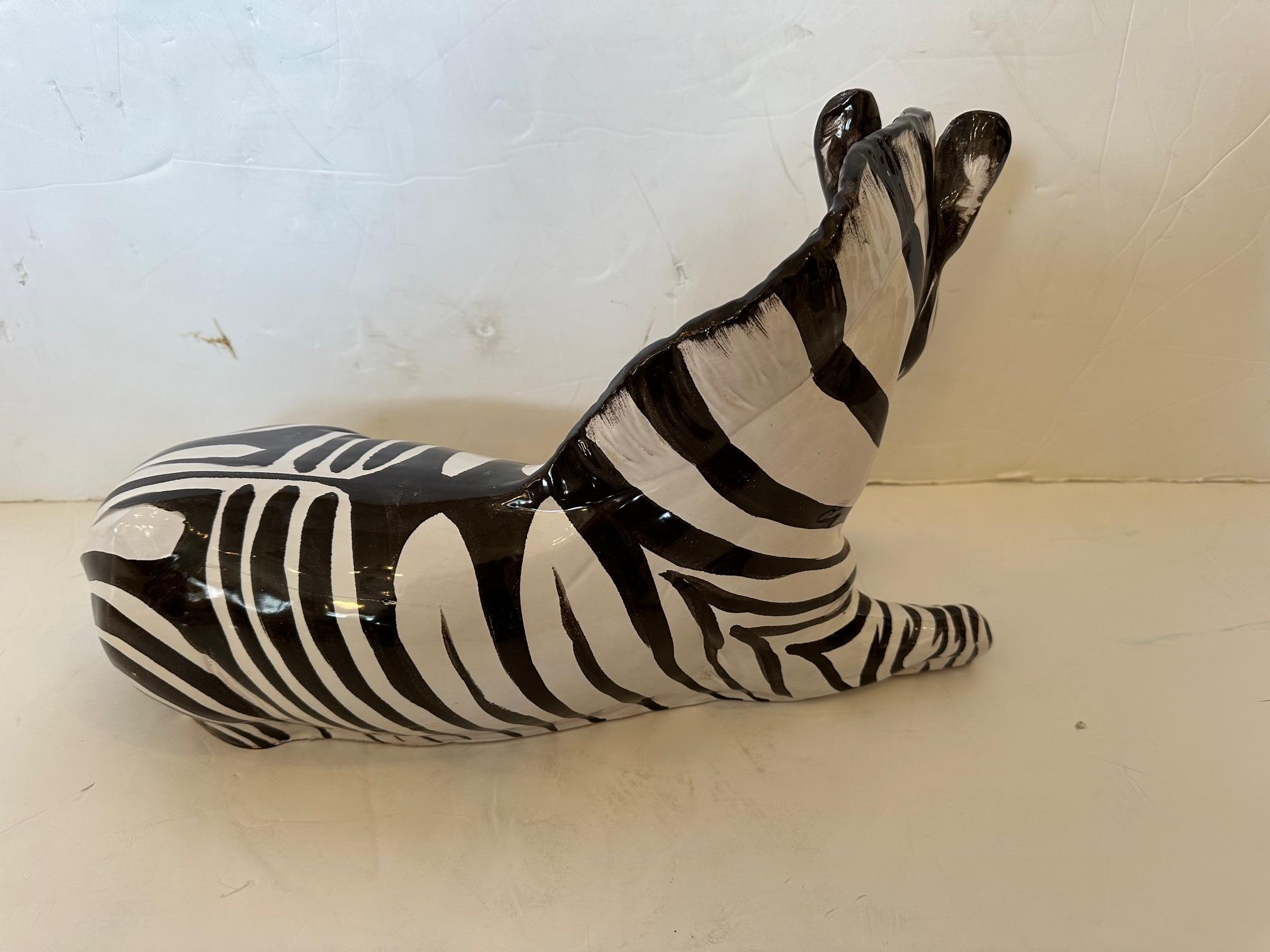 Wonderful Italian Vintage Glazed Ceramic Zebra Sculpture 3