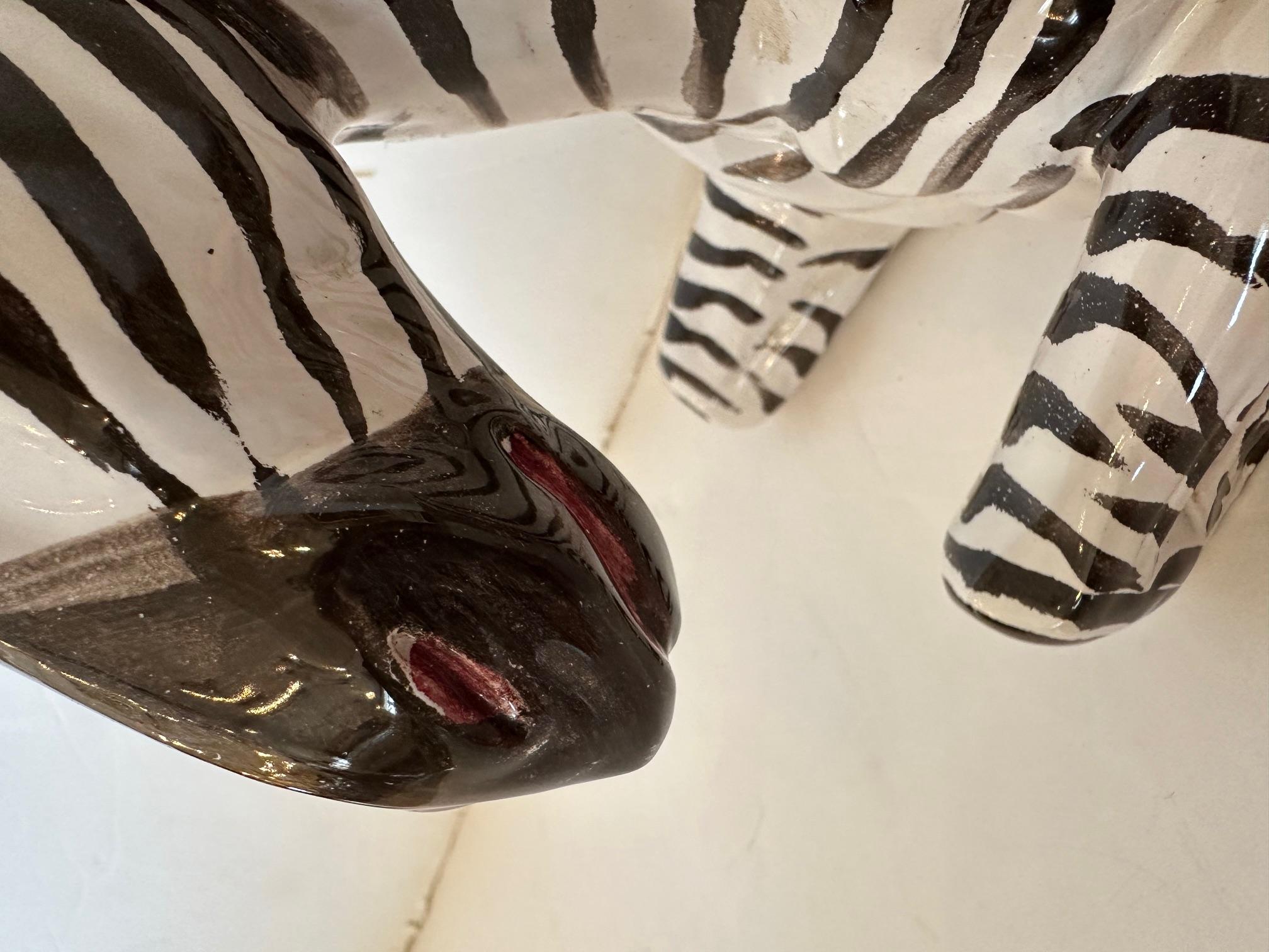 Wonderful Italian Vintage Glazed Ceramic Zebra Sculpture 4