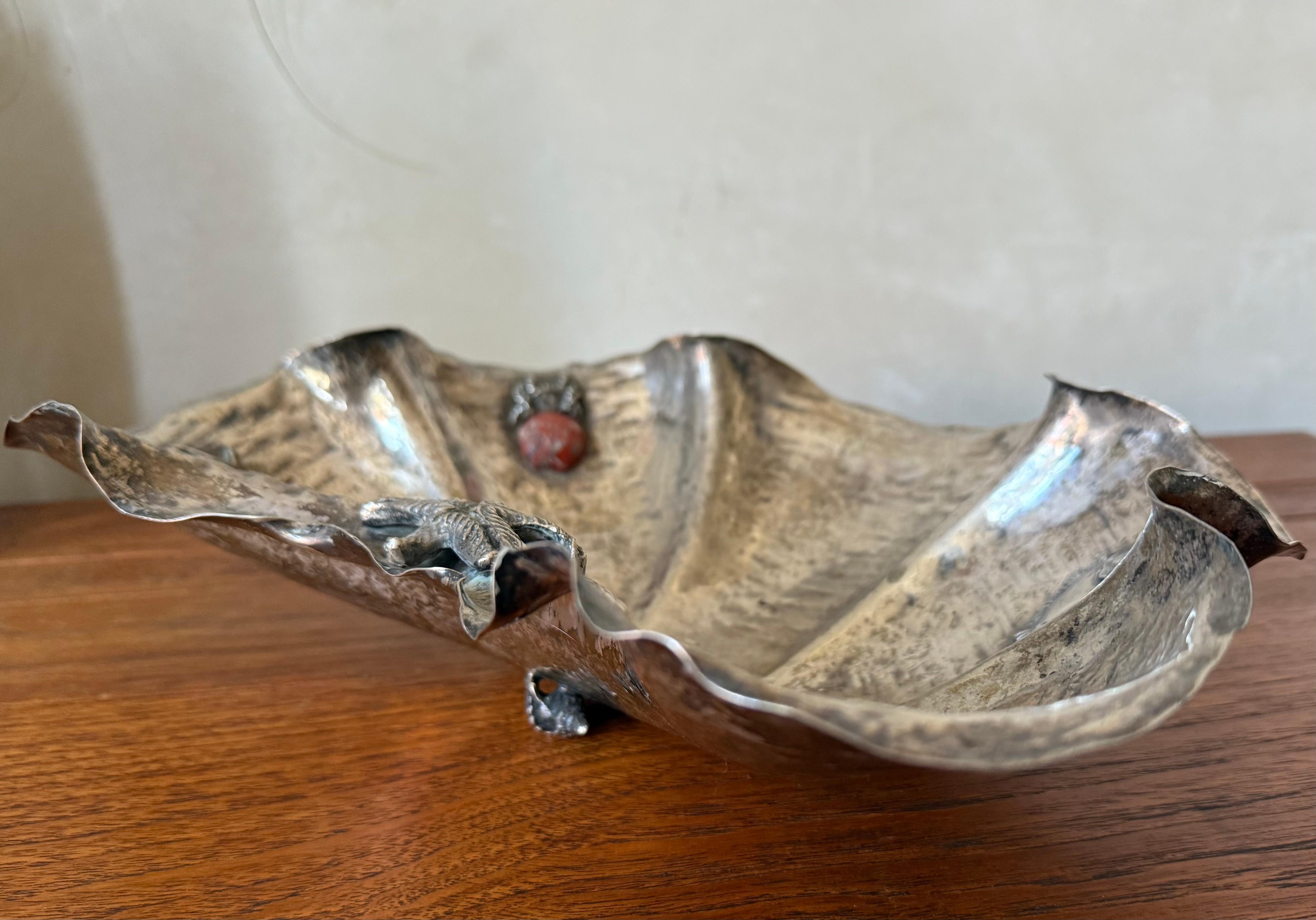 maravilloso cuenco italiano de plata con decoración marina en venta 2