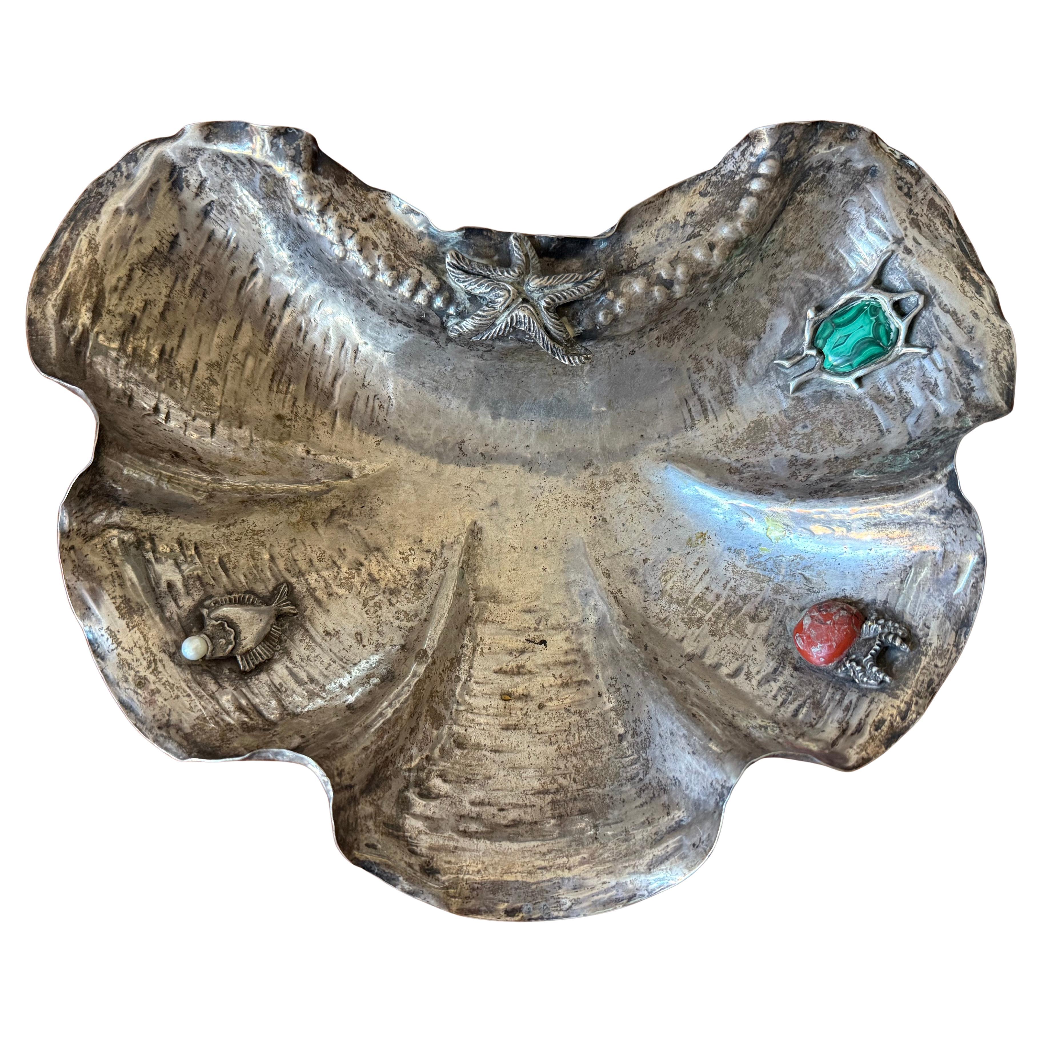 wunderbare italienische Silberschale mit Meeresdekoration aus Silber