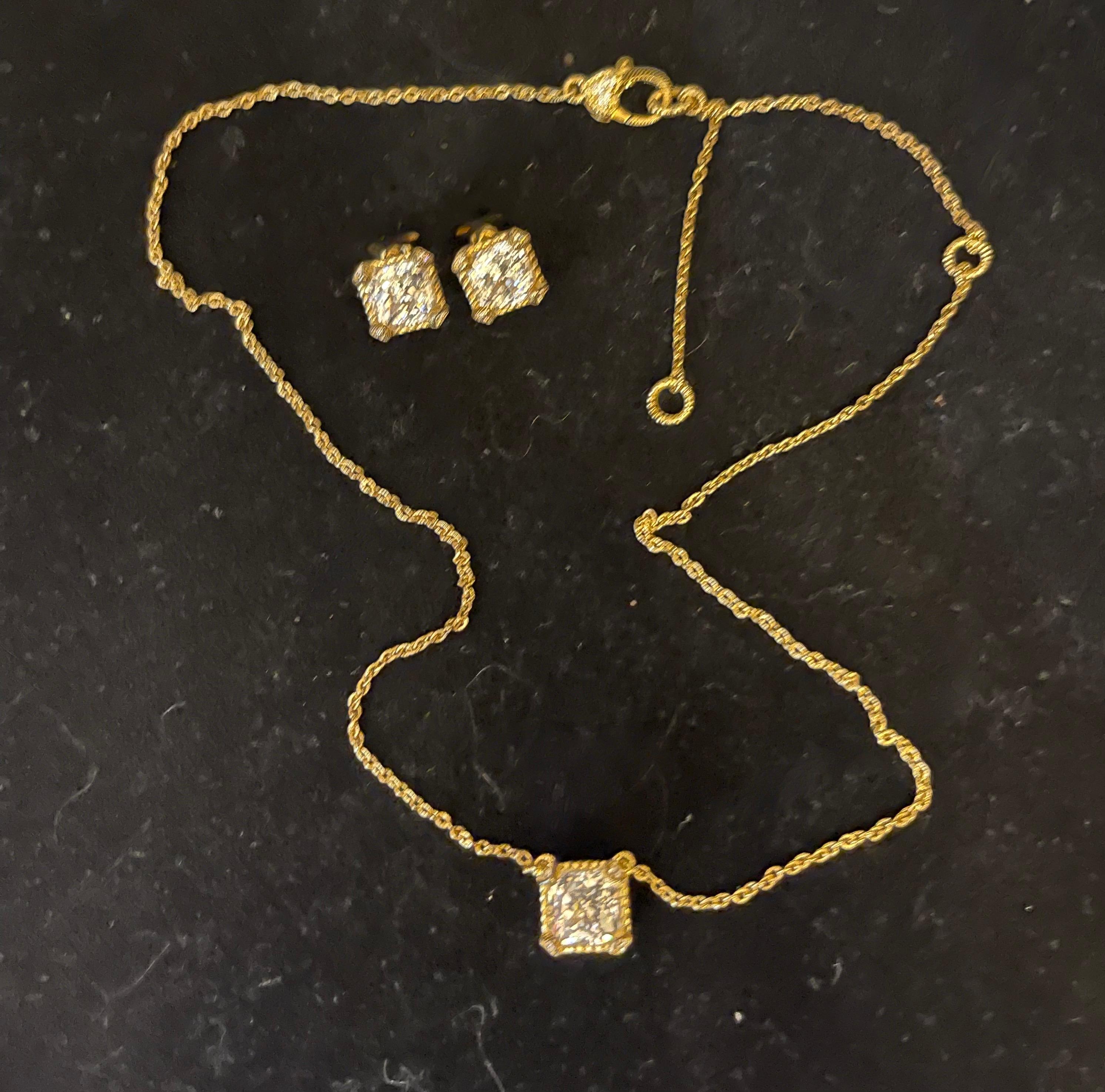 Maravilloso conjunto vintage Judith Ripka de CZ en oro de ley vermeil compuesto por pendientes y collar a juego