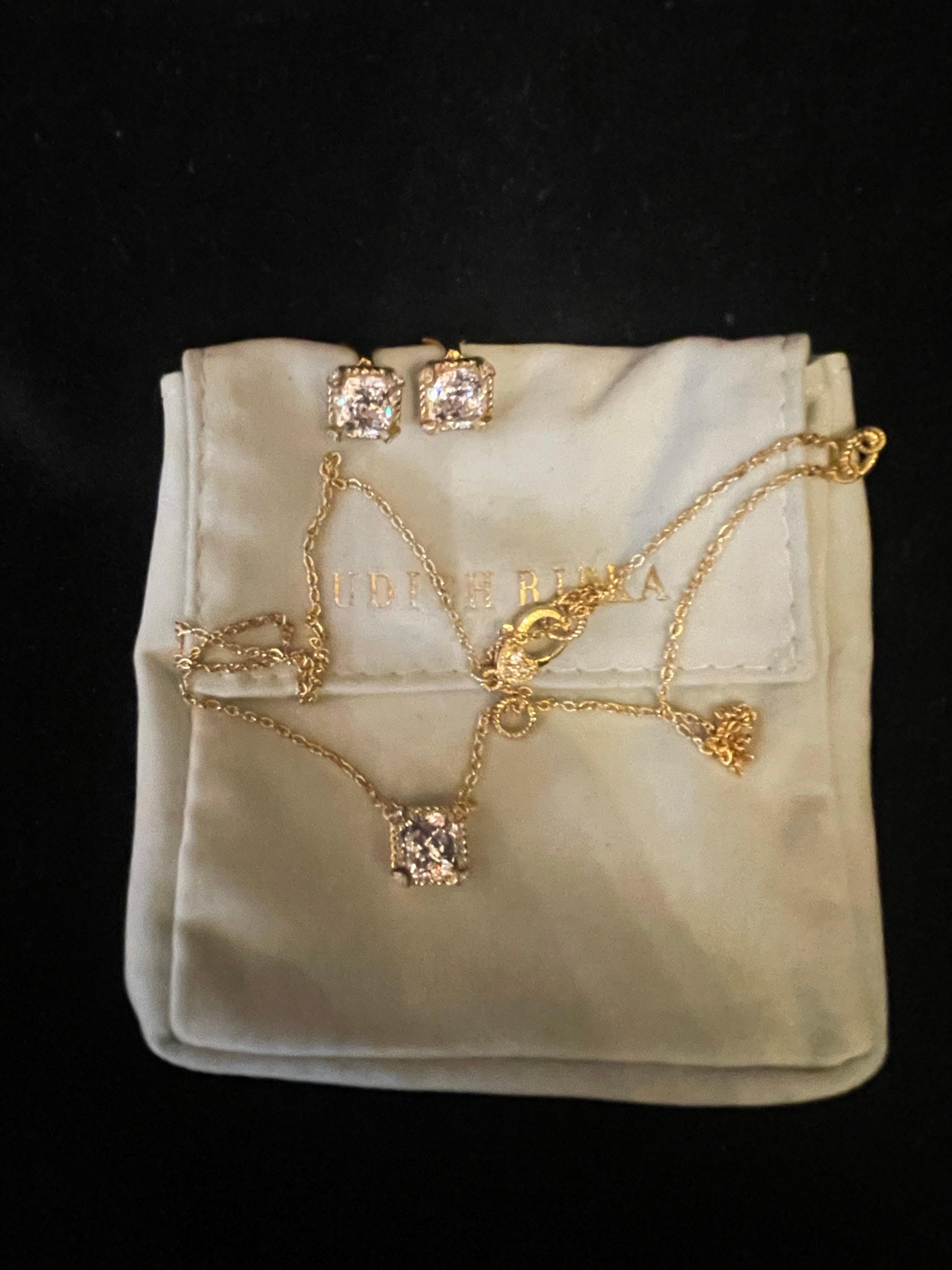 Maravilloso conjunto de pendientes y collar de circonitas de Judith Ripka en oro de ley vermeil Moderno en venta