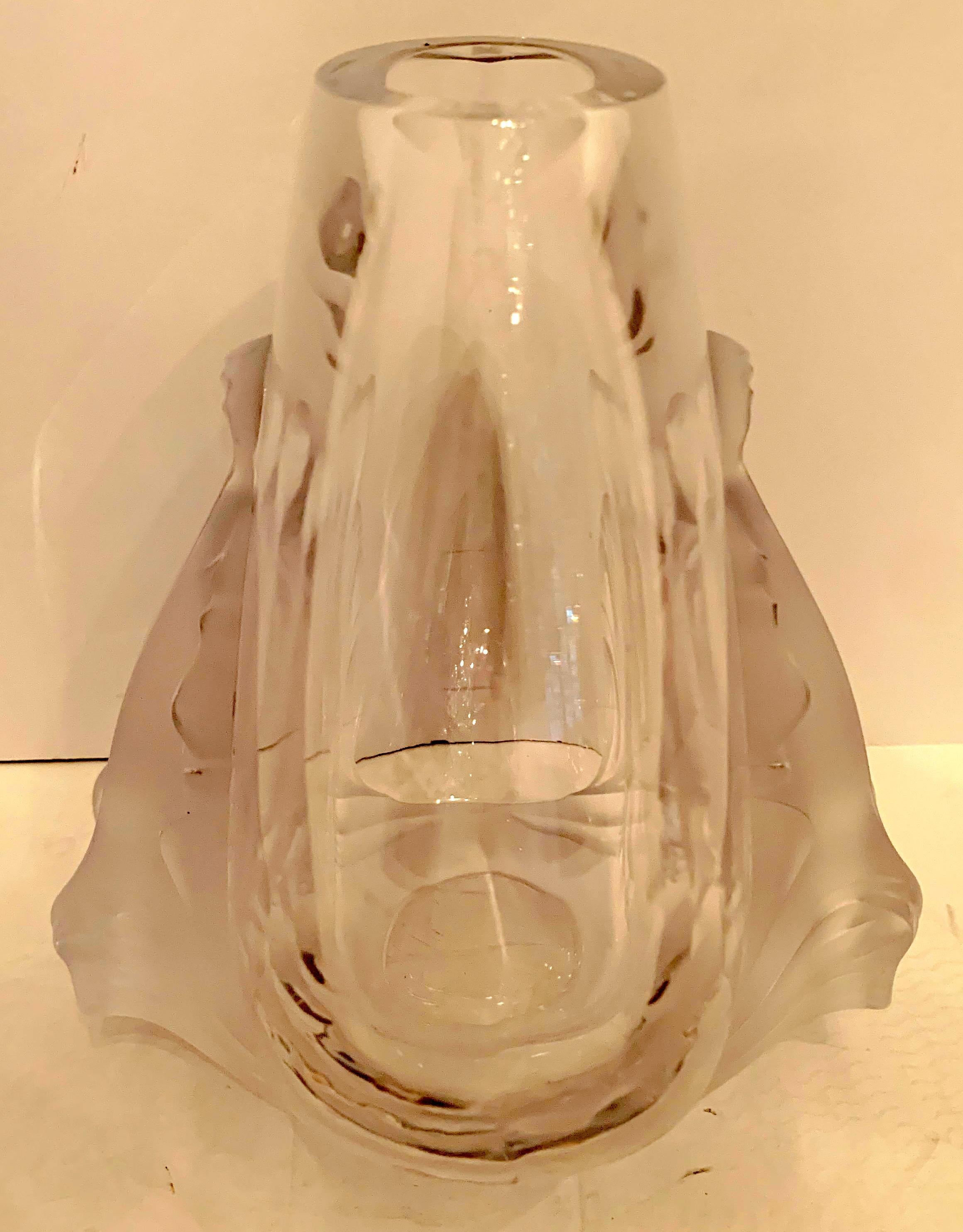 French Wonderful Lalique France Art Glass Garance Fish Oval Crystal Vase Centerpiece For Sale