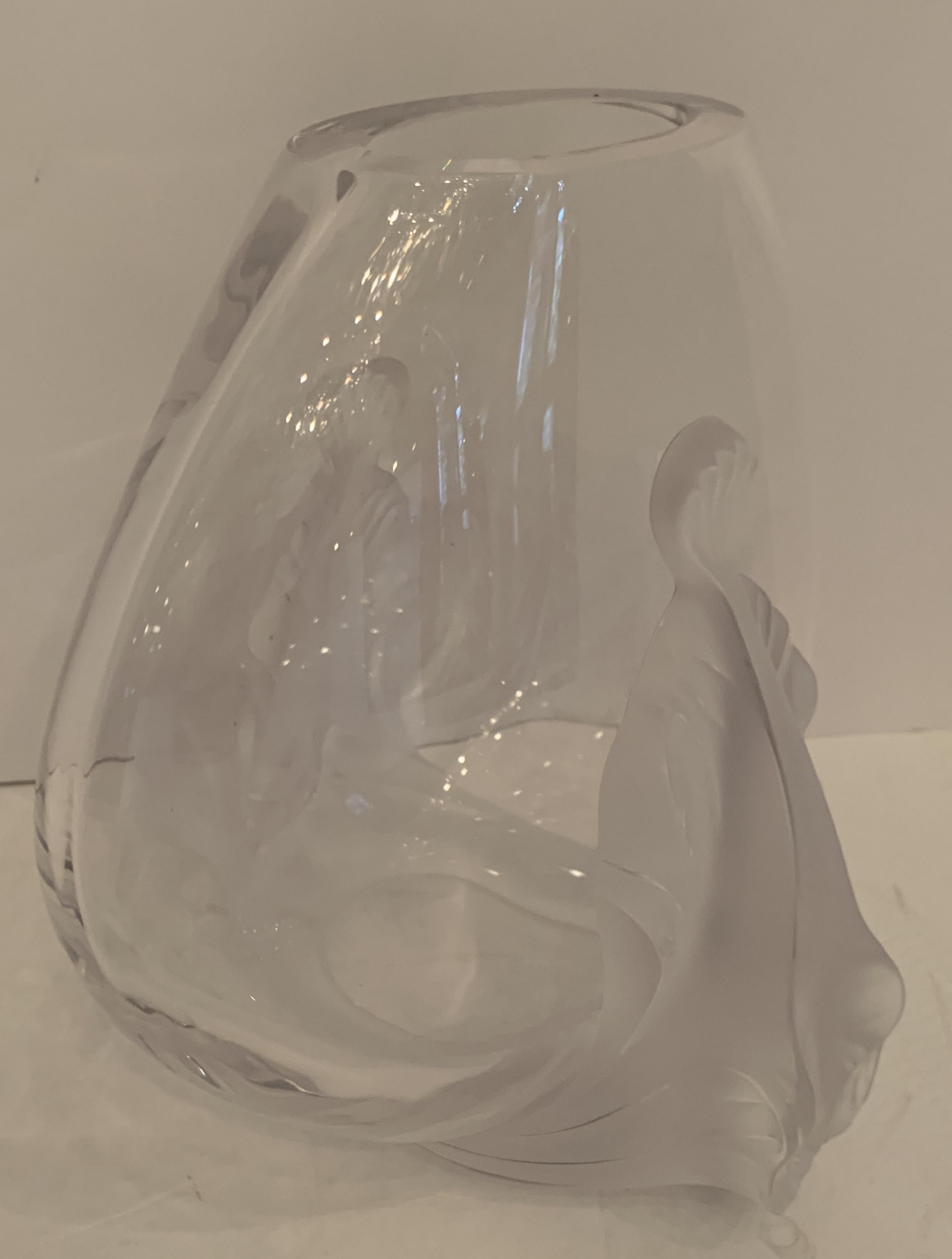 20th Century Wonderful Lalique France Art Glass Garance Fish Oval Crystal Vase Centerpiece For Sale