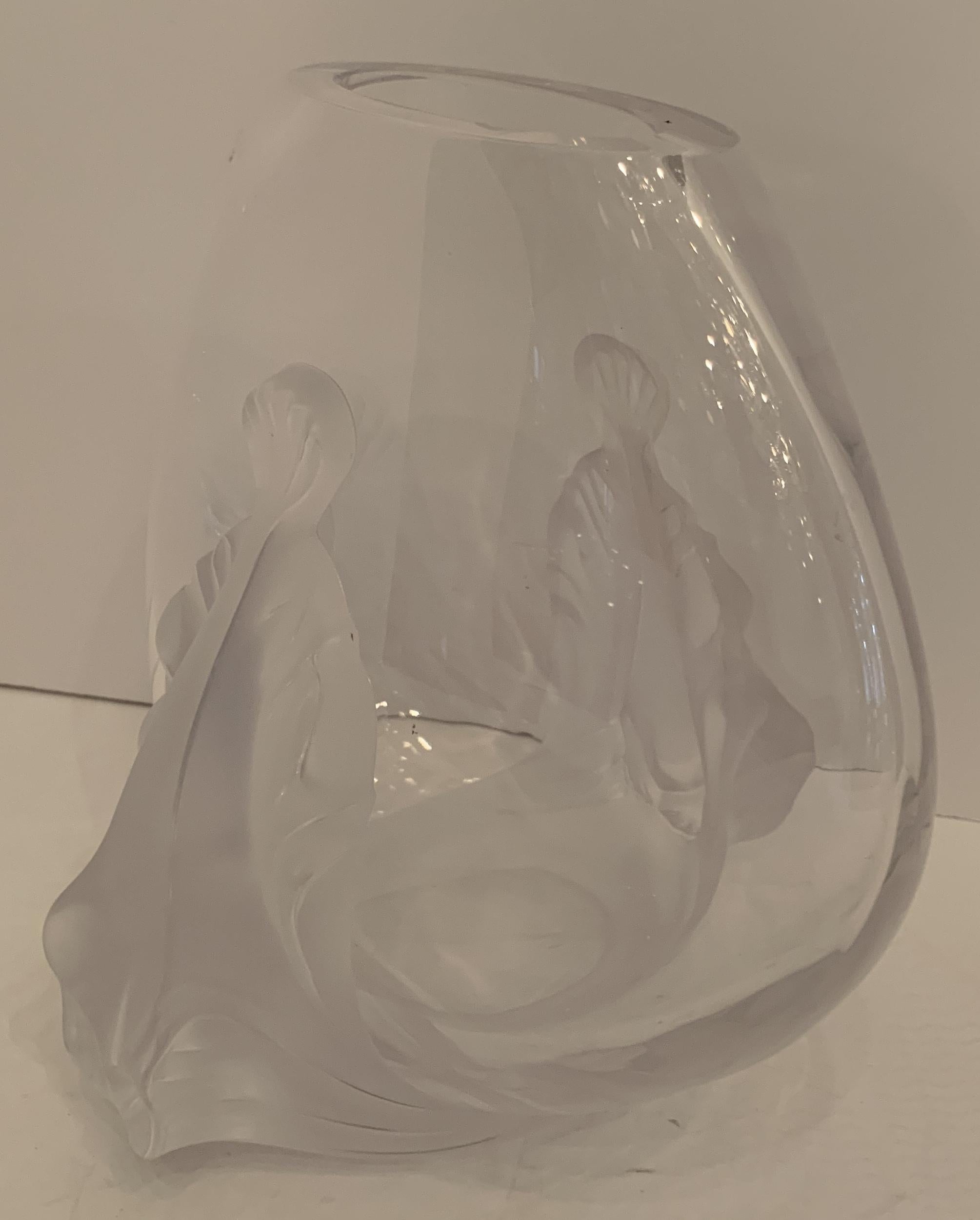 Wonderful Lalique France Art Glass Garance Fish Oval Crystal Vase Centerpiece 1