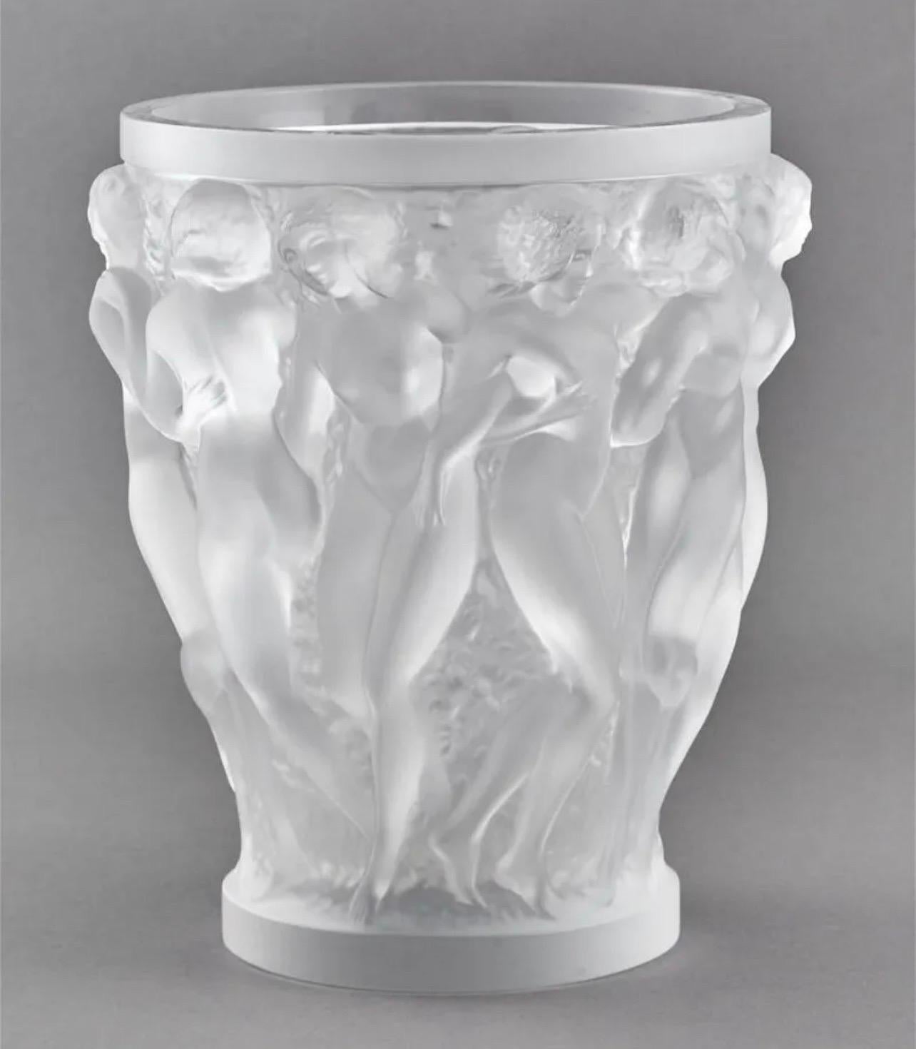 Modern Wonderful Lalique France Crystal Bacchantes Dancing Nude Maidens Vase Like New