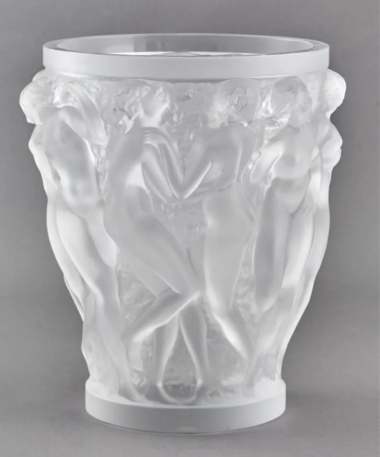 French Wonderful Lalique France Crystal Bacchantes Dancing Nude Maidens Vase Like New For Sale