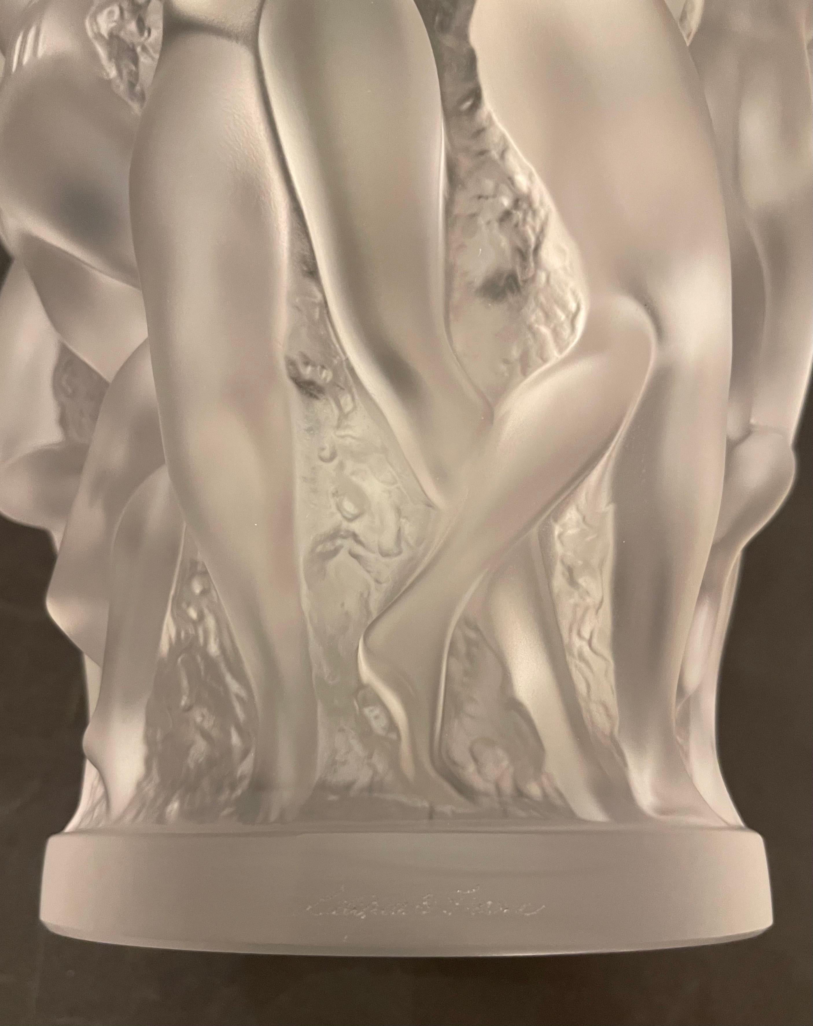 Wonderful Lalique France Crystal Bacchantes Dancing Nude Maidens Vase Like New 3