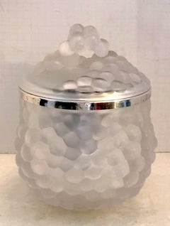Wonderful Lalique Frosted Glass Grape Cluster Antilles Ice Bucket Domed Top Lid