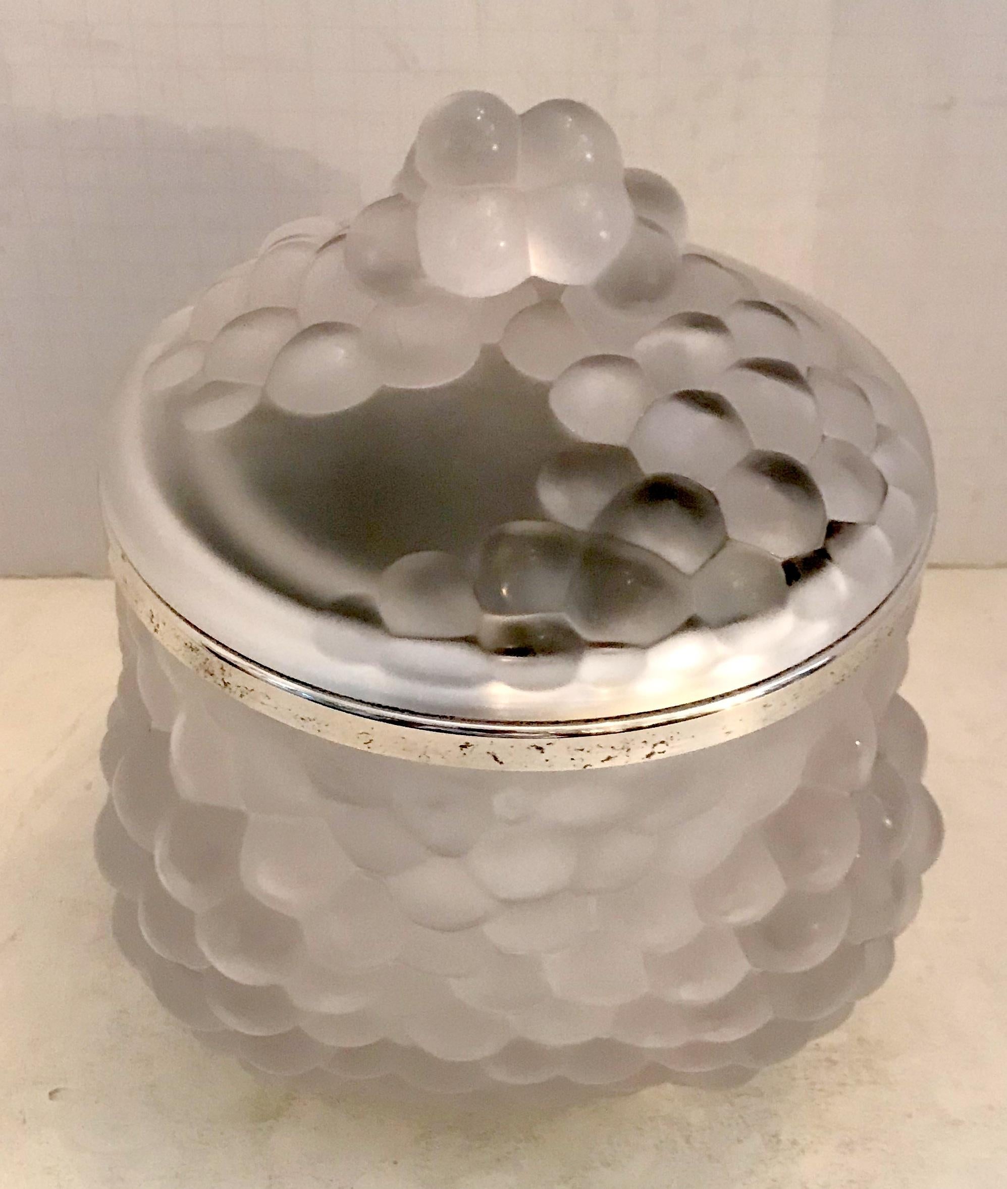 Mid-Century Modern Wonderful Lalique Frosted Glass Grape Cluster Antilles Ice Bucket Domed Top Lid