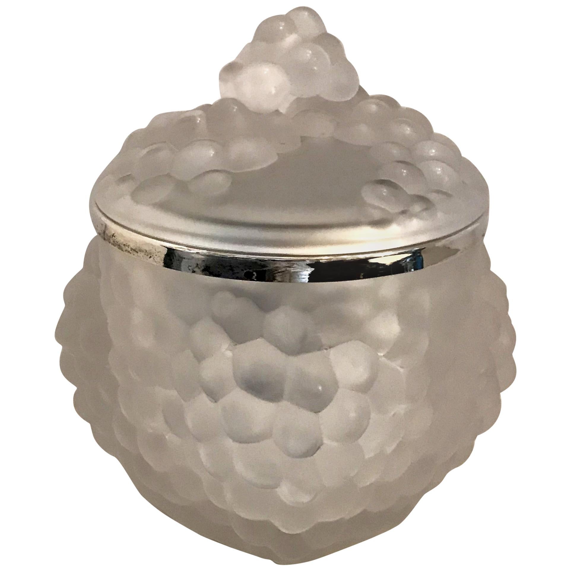 Wonderful Lalique Frosted Glass Grape Cluster Antilles Ice Bucket Domed Top Lid