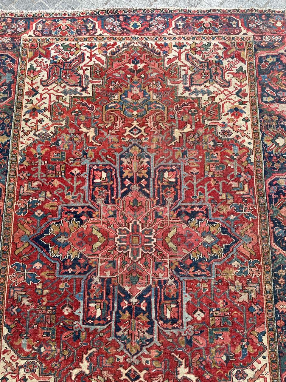 Hand-Knotted Wonderful large antique Heriz rug For Sale